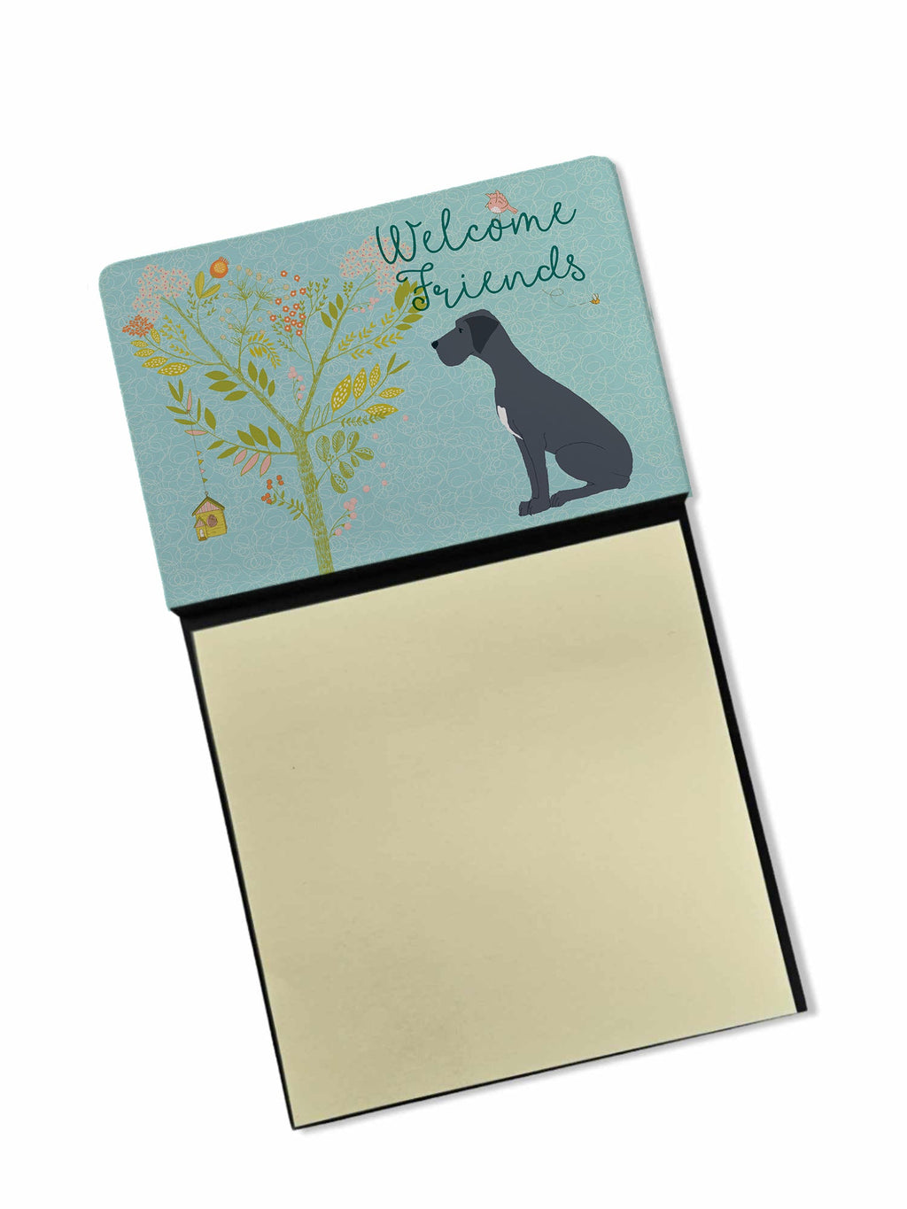Welcome Friends Black Great Dane Watercolor Sticky Note Holder Refillable Dispenser Desk Accessory 3x3 Pad Gift
