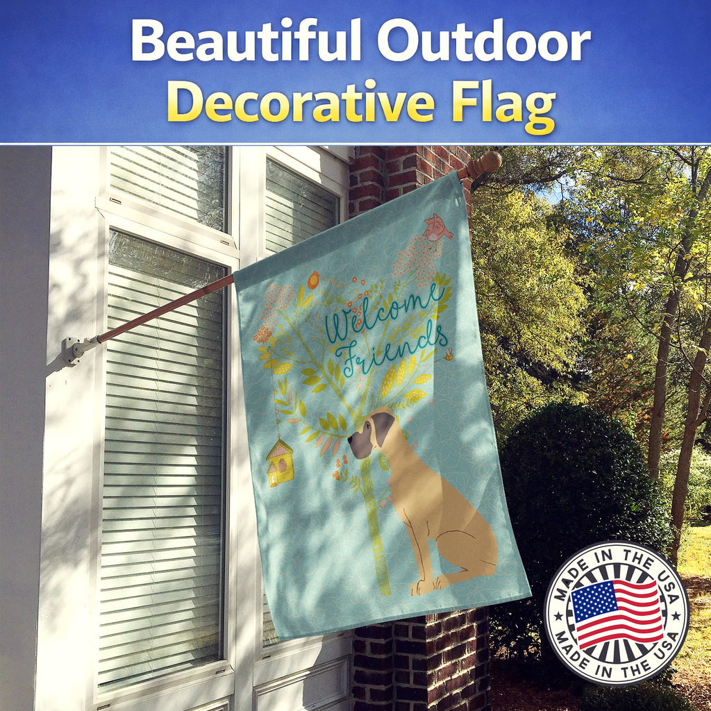 Welcome Friends Fawn Great Dane Natural Ears House Flag 28x40 Porch Sleeve Pole Decorative Outside Yard Banner Artwork Wall Hanging, Polyester