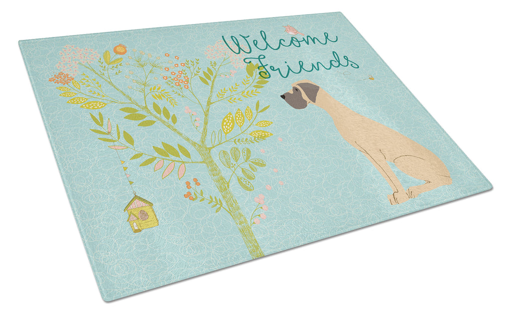Welcome Friends Fawn Great Dane Natural Ears Cutting Board Tempered Glass Kitchen Cutting Surface, Heat Resistant Chopping, Non-Slip Feet, Food Prep & Serving
