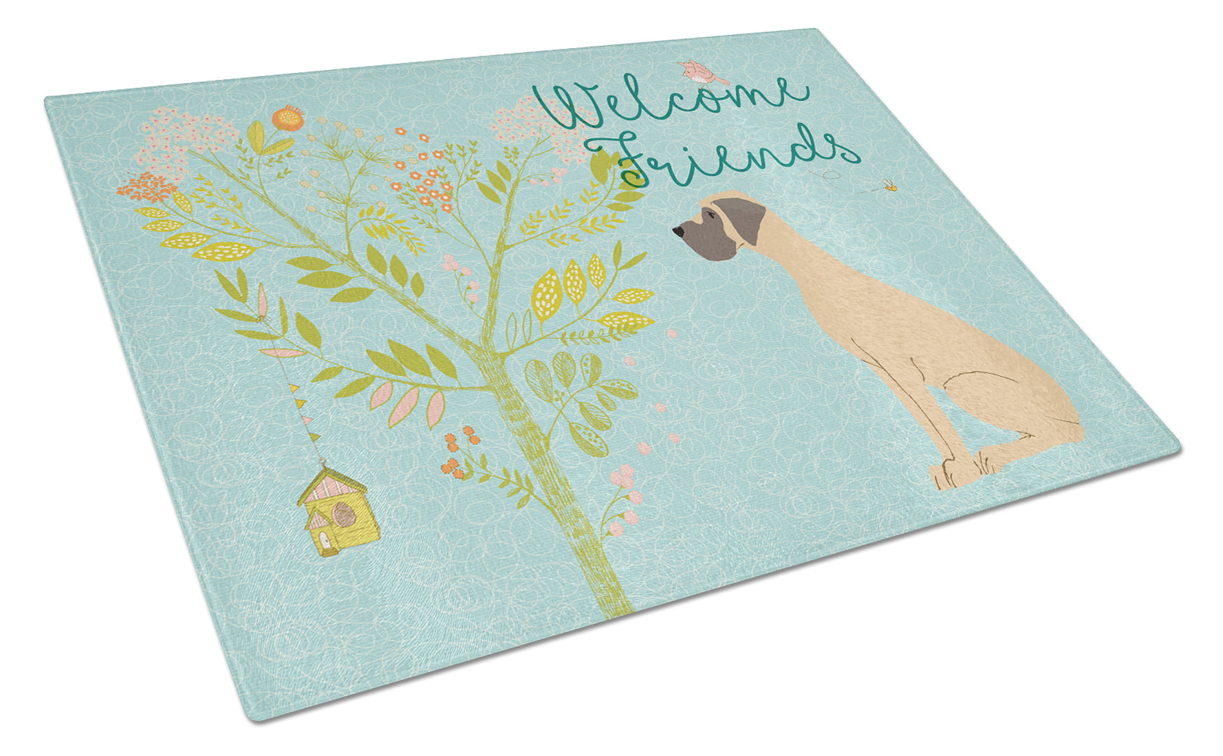 Welcome Friends Fawn Great Dane Natural Ears Cutting Board Tempered Glass Kitchen Cutting Surface, Heat Resistant Chopping, Non-Slip Feet, Food Prep & Serving