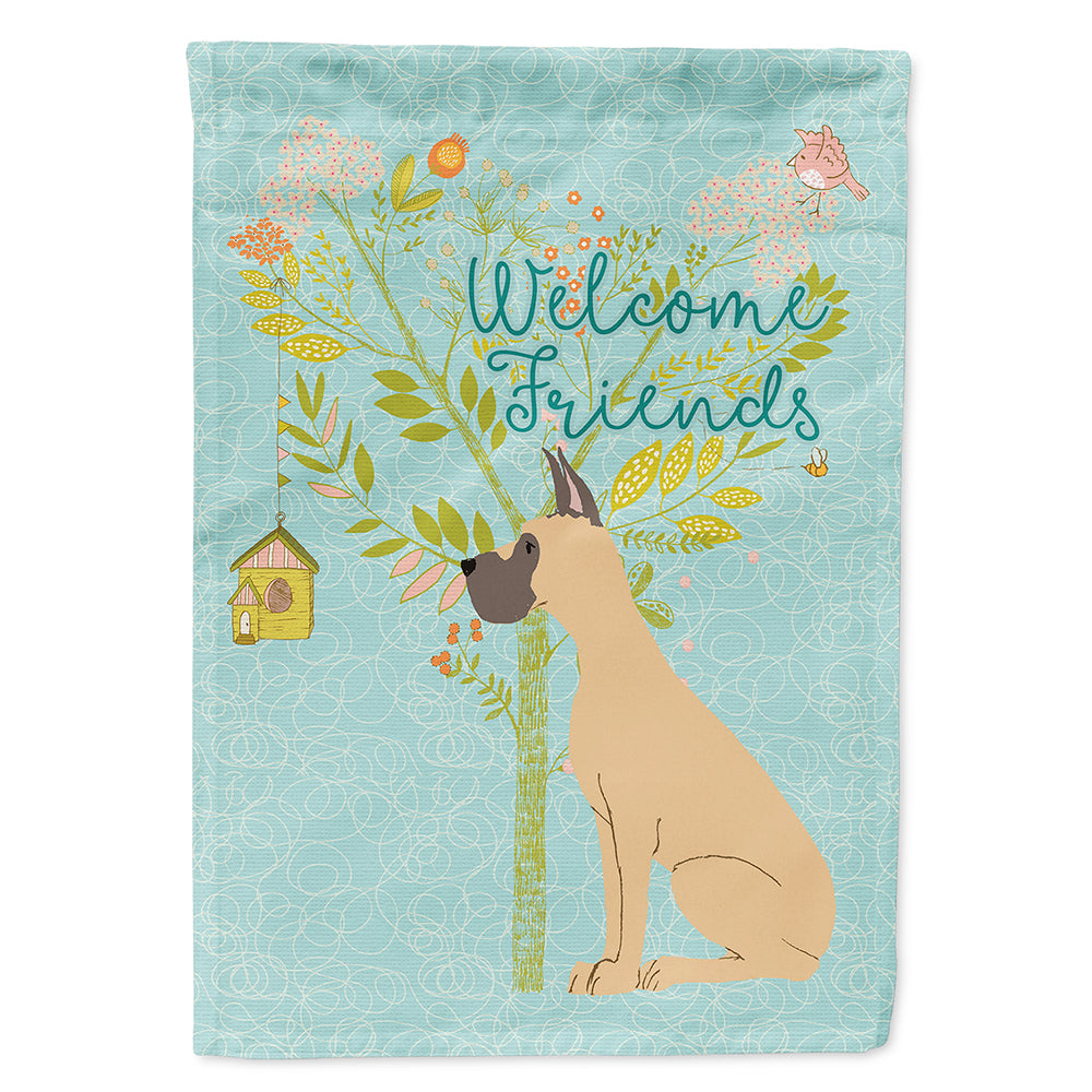 Welcome Friends Fawn Great Dane Cropped Ears House Flag 28x40 Porch Sleeve Pole Decorative Outside Yard Banner Artwork Wall Hanging, Polyester