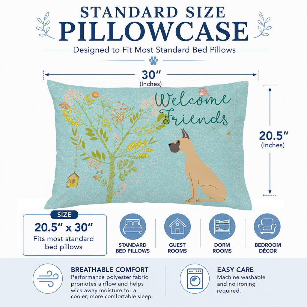 Welcome Friends Fawn Great Dane Cropped Ears Standard Pillowcase Lightweight Super Soft Easy Care Decorative Artwork Pillowcase, Standard