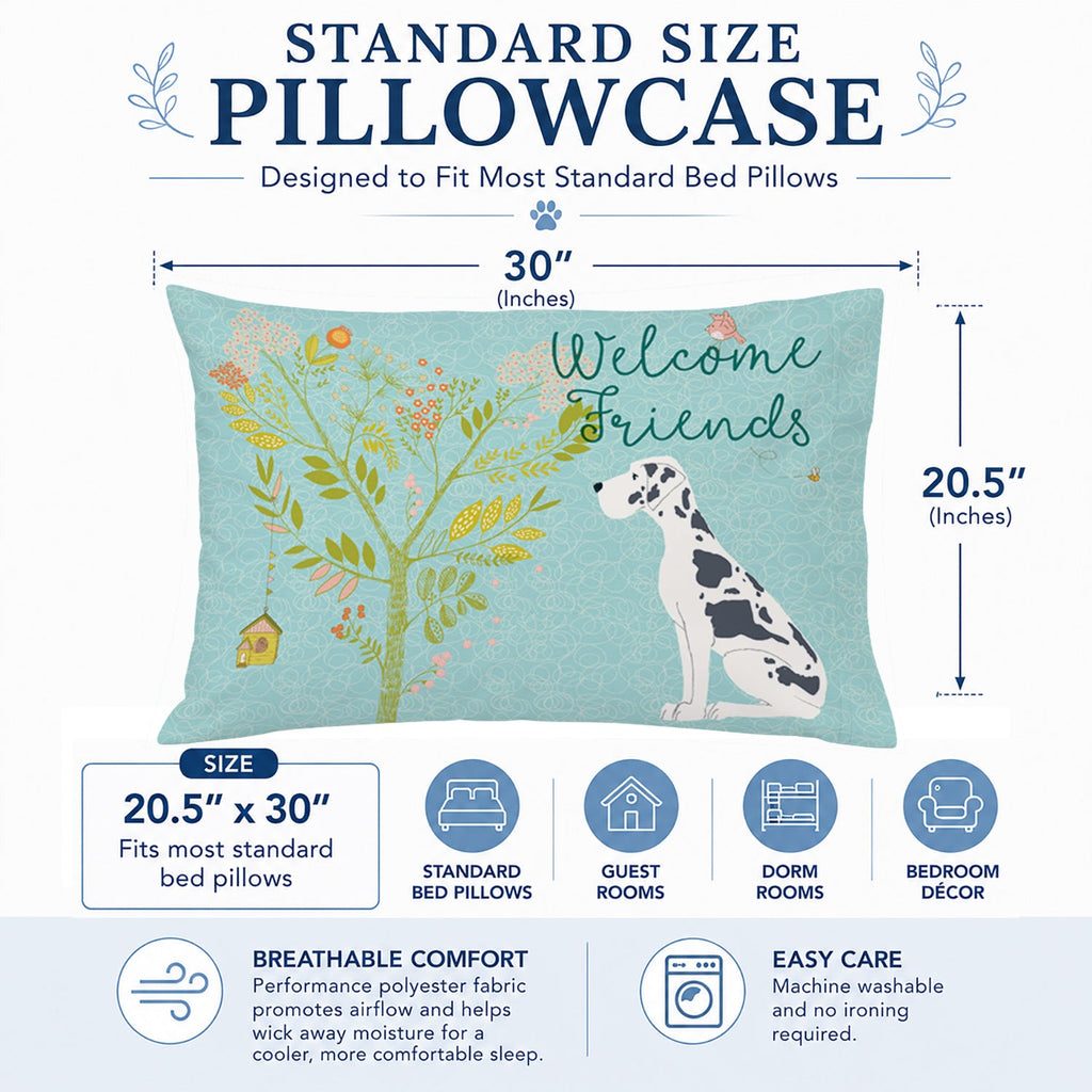 Welcome Friends Harlequin Great Dane Standard Pillowcase Lightweight Super Soft Easy Care Decorative Artwork Pillowcase, Standard