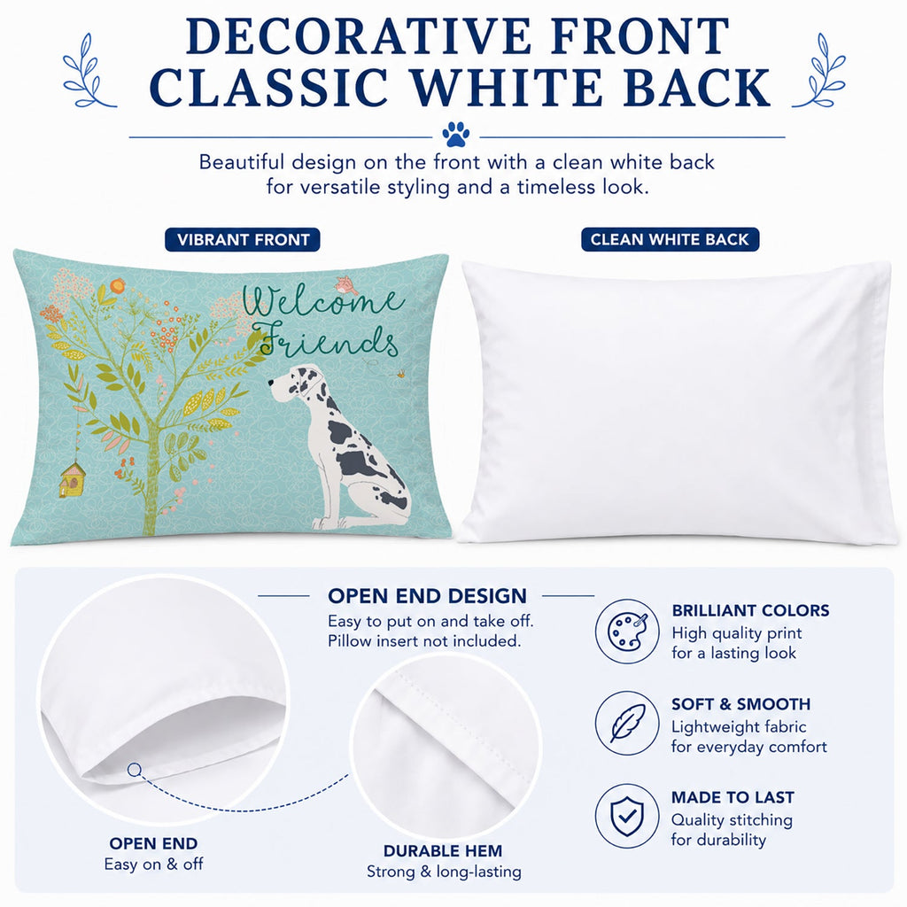 Welcome Friends Harlequin Great Dane Standard Pillowcase Lightweight Super Soft Easy Care Decorative Artwork Pillowcase, Standard
