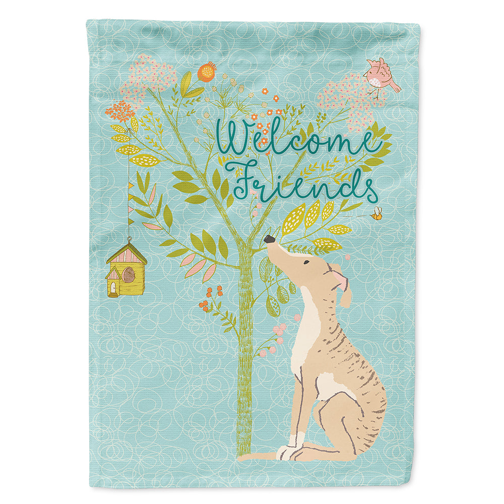 Welcome Friends Brindle Greyhound House Flag 28x40 Porch Sleeve Pole Decorative Outside Yard Banner Artwork Wall Hanging, Polyester