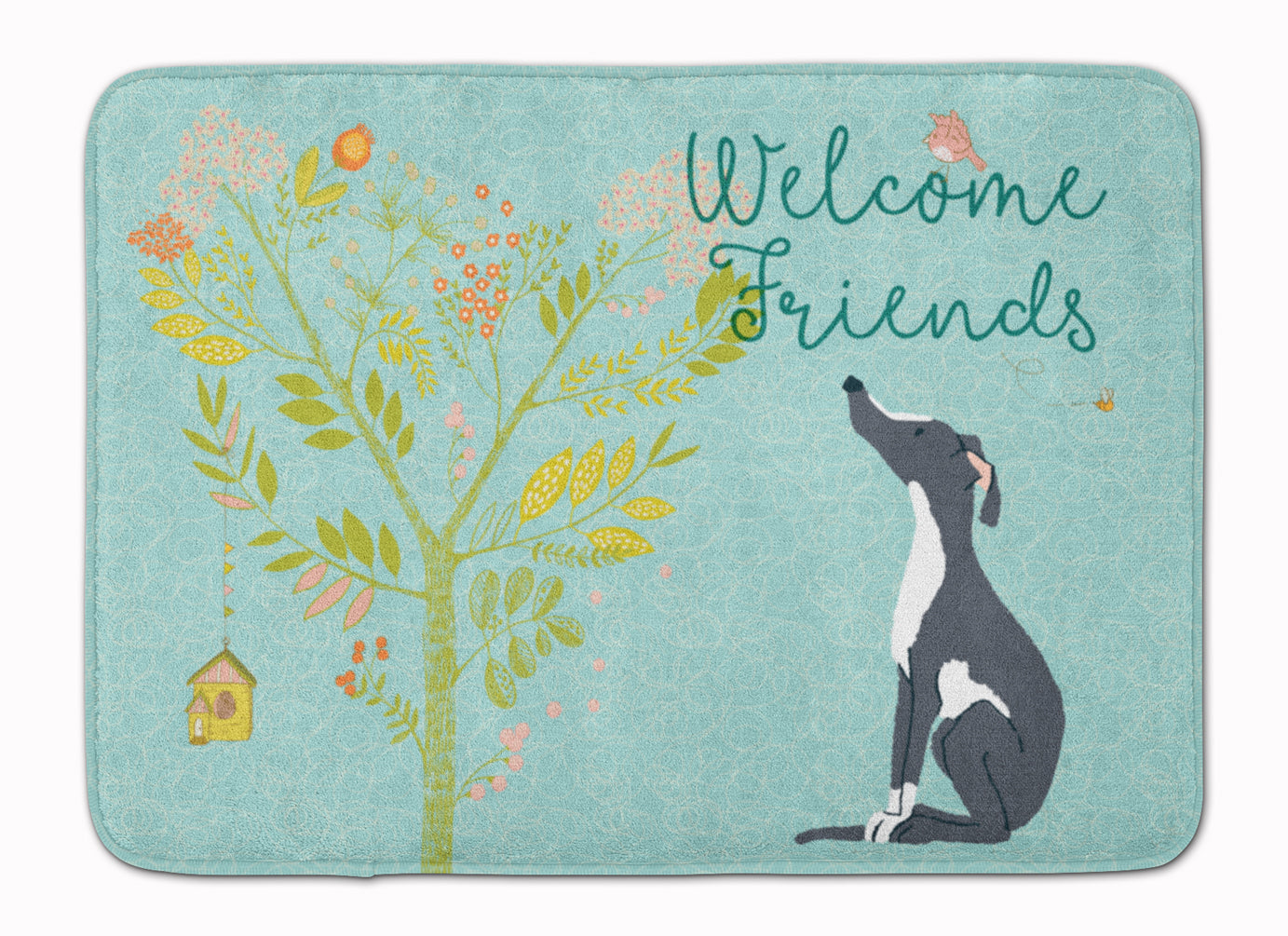 Welcome Friends Black White Greyhound Memory Foam Kitchen Mat Machine Washable Anti-Fatigue Cushion Comfort Bath or Kitchen Rug