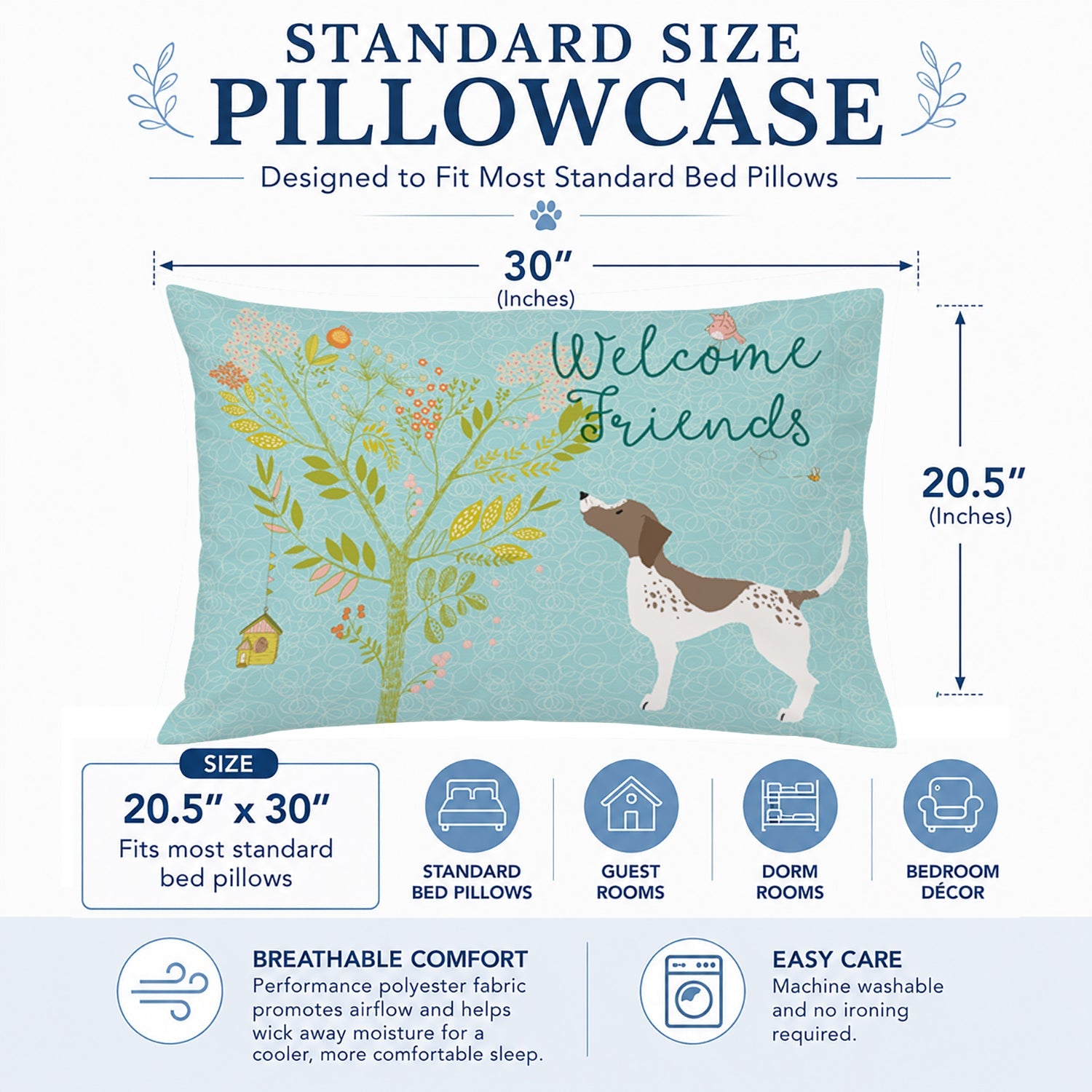 Welcome Friends Gun Dog Standard Pillowcase Lightweight Super Soft Easy Care Decorative Artwork Pillowcase, Standard