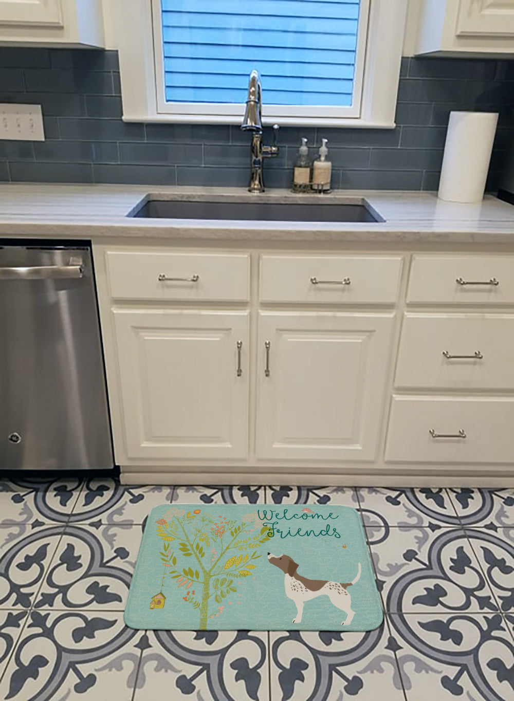 Welcome Friends Gun Dog Memory Foam Kitchen Mat Machine Washable Anti-Fatigue Cushion Comfort Bath or Kitchen Rug