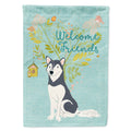 Welcome Friends Siberian Husky House Flag 28x40 Porch Sleeve Pole Decorative Outside Yard Banner Artwork Wall Hanging, Polyester