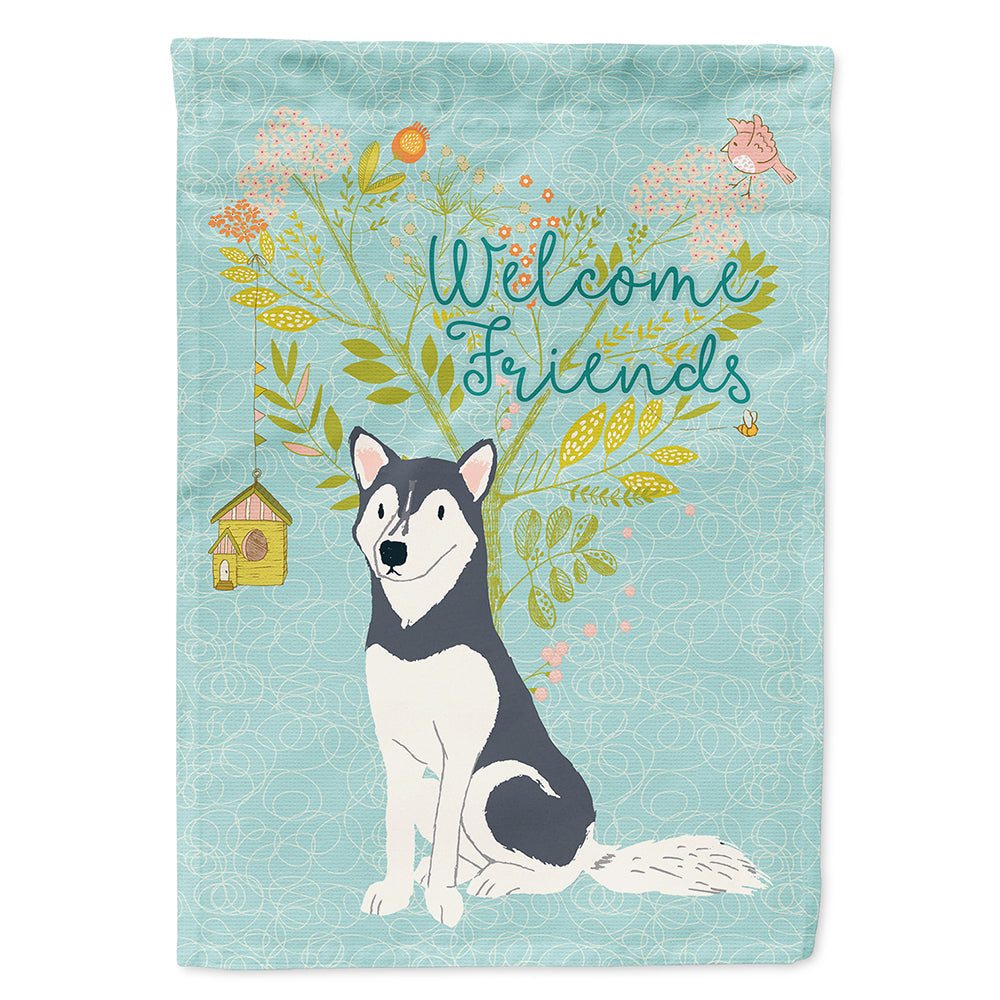 Welcome Friends Siberian Husky House Flag 28x40 Porch Sleeve Pole Decorative Outside Yard Banner Artwork Wall Hanging, Polyester
