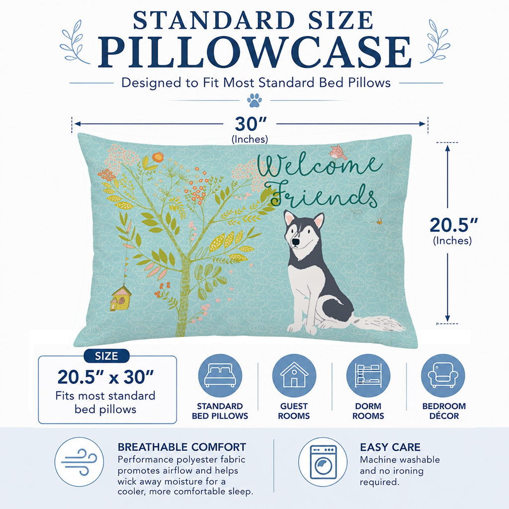 Welcome Friends Siberian Husky Standard Pillowcase Lightweight Super Soft Easy Care Decorative Artwork Pillowcase, Standard