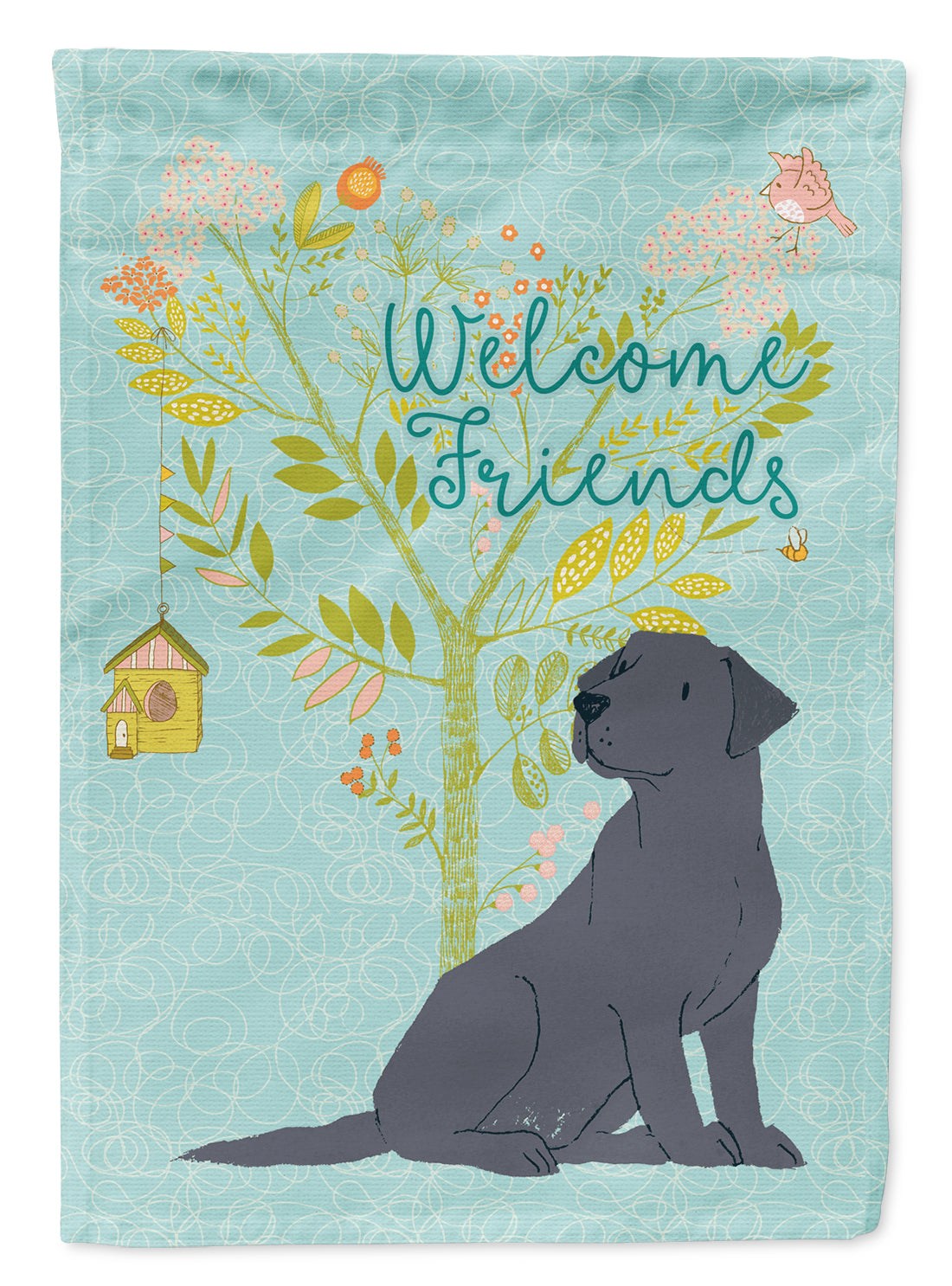 Welcome Friends Black Labrador Retriever House Flag 28x40 Porch Sleeve Pole Decorative Outside Yard Banner Artwork Wall Hanging, Polyester