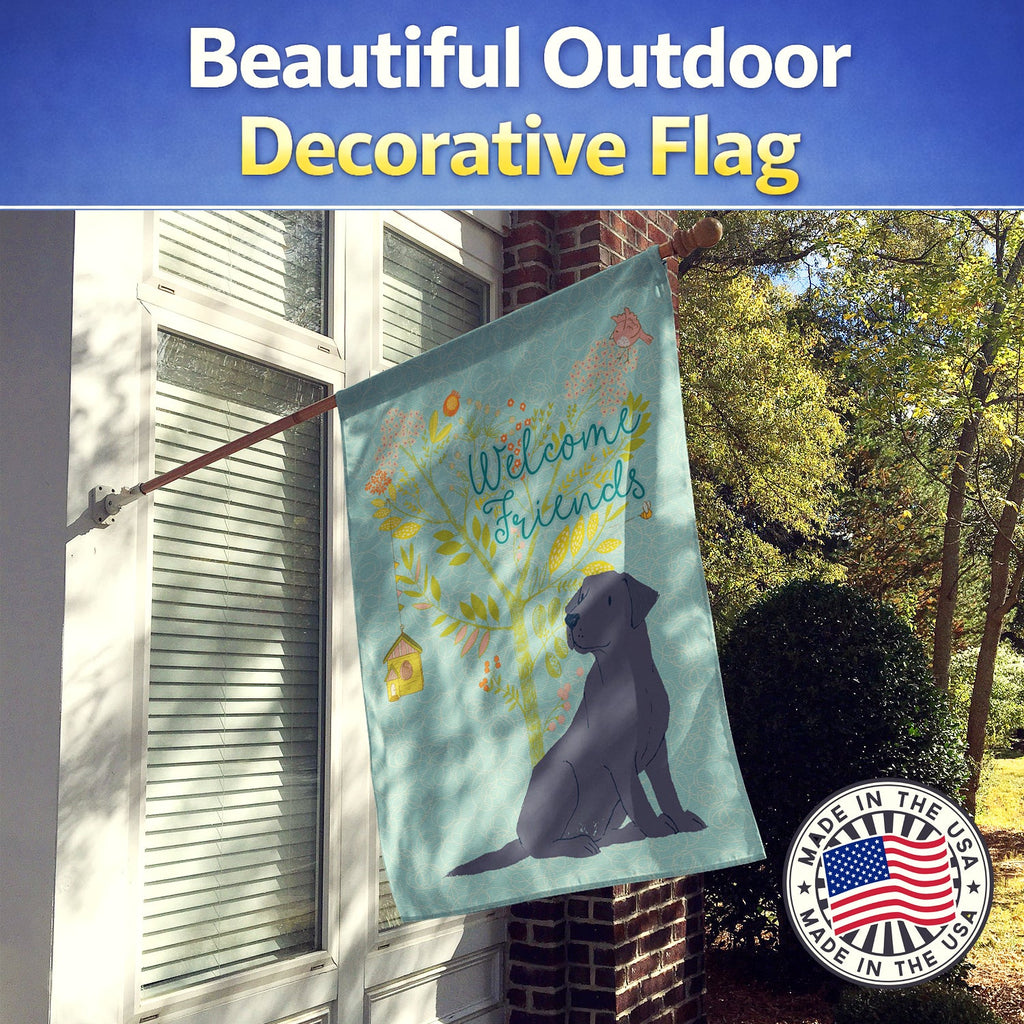 Welcome Friends Black Labrador Retriever House Flag 28x40 Porch Sleeve Pole Decorative Outside Yard Banner Artwork Wall Hanging, Polyester