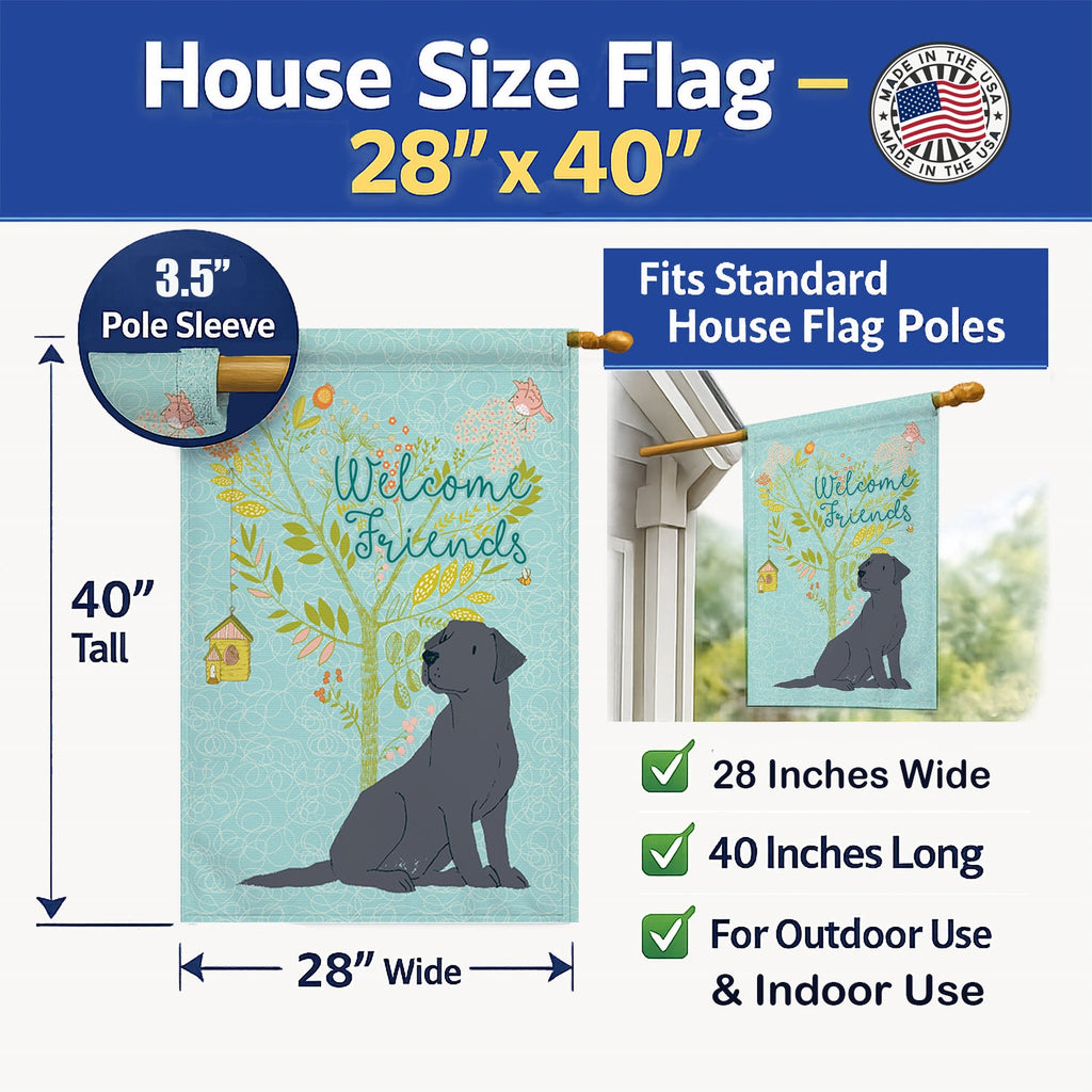 Welcome Friends Black Labrador Retriever House Flag 28x40 Porch Sleeve Pole Decorative Outside Yard Banner Artwork Wall Hanging, Polyester