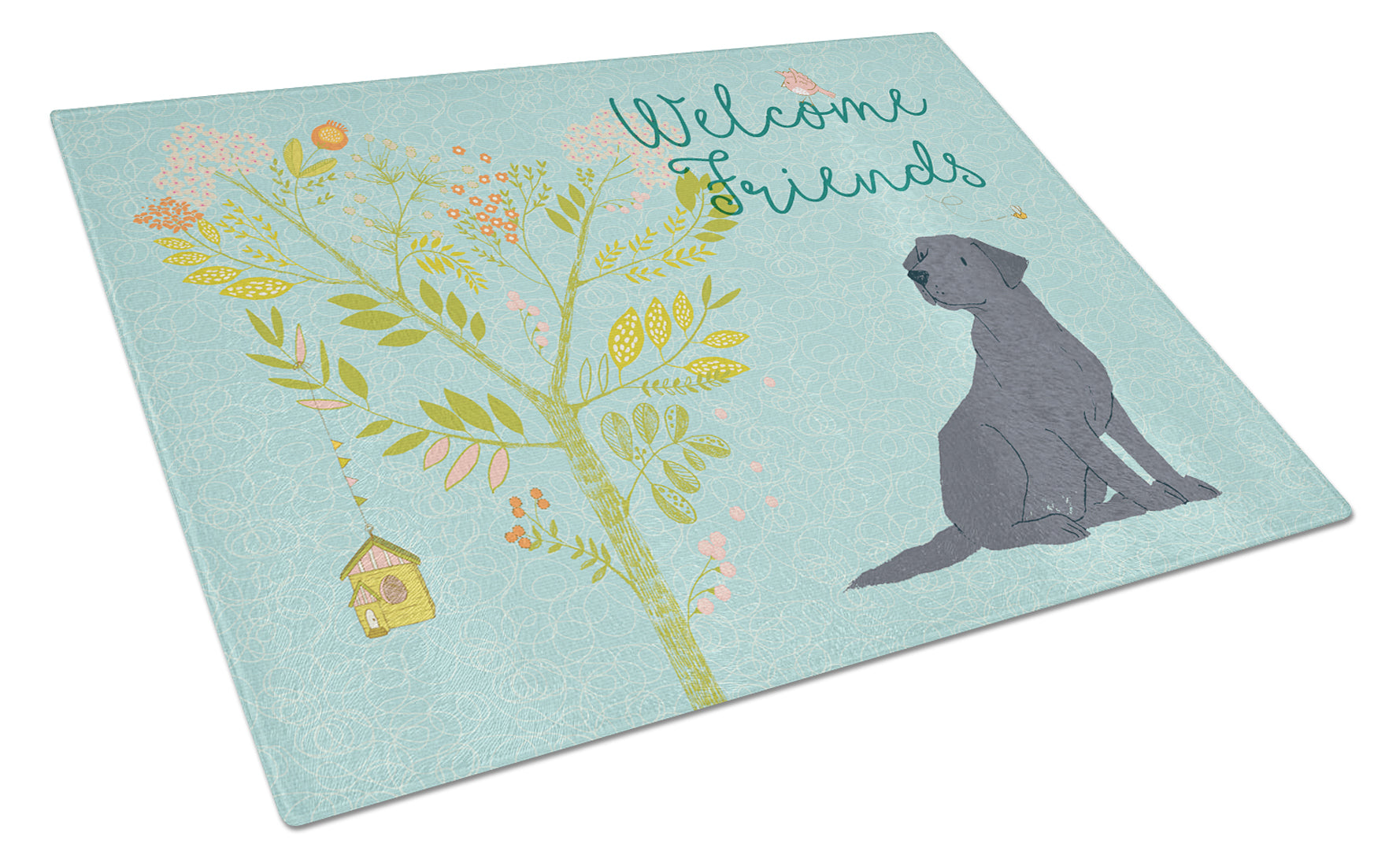 Welcome Friends Black Labrador Retriever Cutting Board Tempered Glass Kitchen Cutting Surface, Heat Resistant Chopping, Non-Slip Feet, Food Prep & Serving