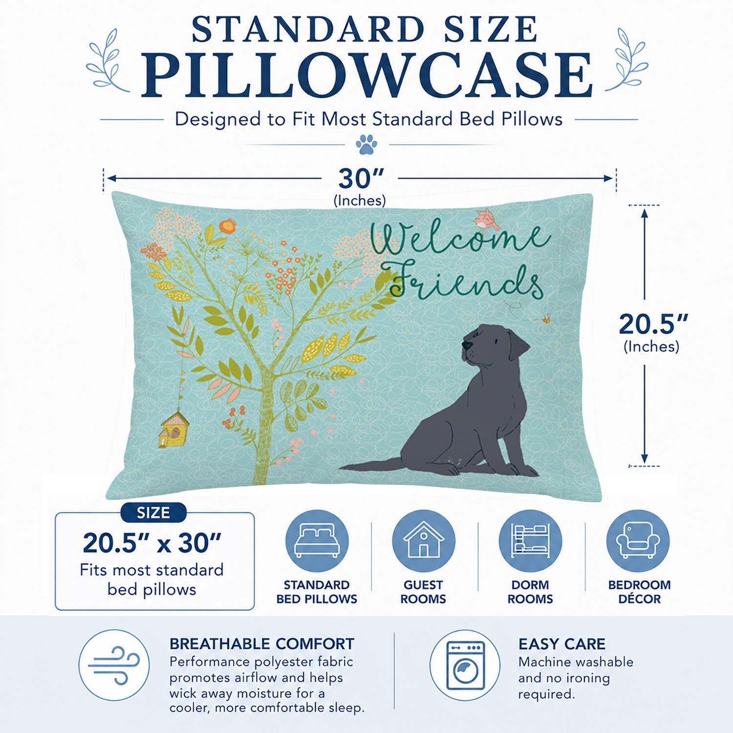 Welcome Friends Black Labrador Retriever Standard Pillowcase Lightweight Super Soft Easy Care Decorative Artwork Pillowcase, Standard