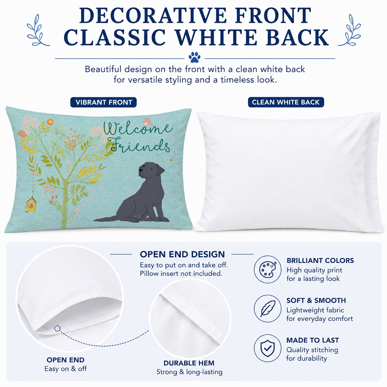 Welcome Friends Black Labrador Retriever Standard Pillowcase Lightweight Super Soft Easy Care Decorative Artwork Pillowcase, Standard