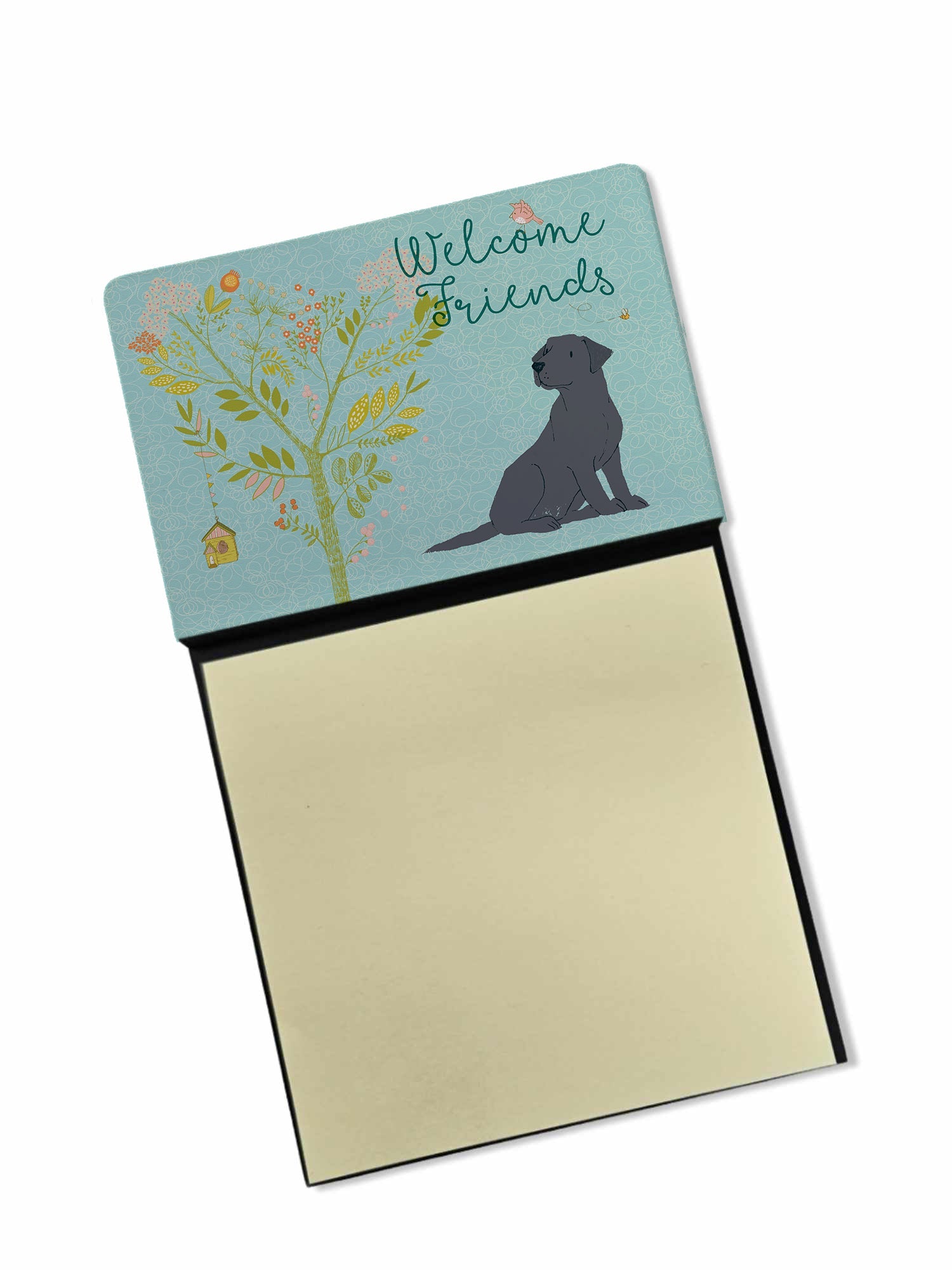 Welcome Friends Black Labrador Retriever Watercolor Sticky Note Holder Refillable Dispenser Desk Accessory 3x3 Pad Gift