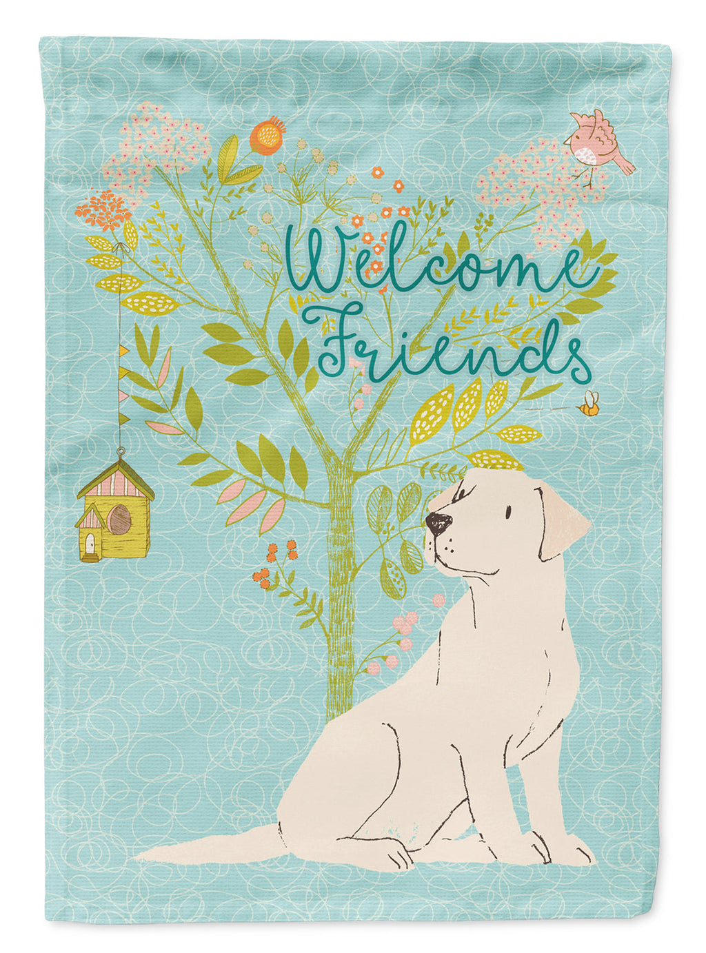 Welcome Friends Yellow Labrador Retriever House Flag 28x40 Porch Sleeve Pole Decorative Outside Yard Banner Artwork Wall Hanging, Polyester
