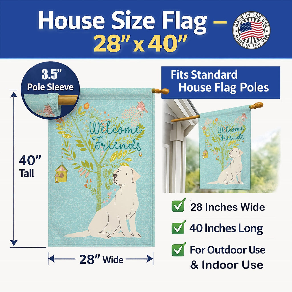 Welcome Friends Yellow Labrador Retriever House Flag 28x40 Porch Sleeve Pole Decorative Outside Yard Banner Artwork Wall Hanging, Polyester