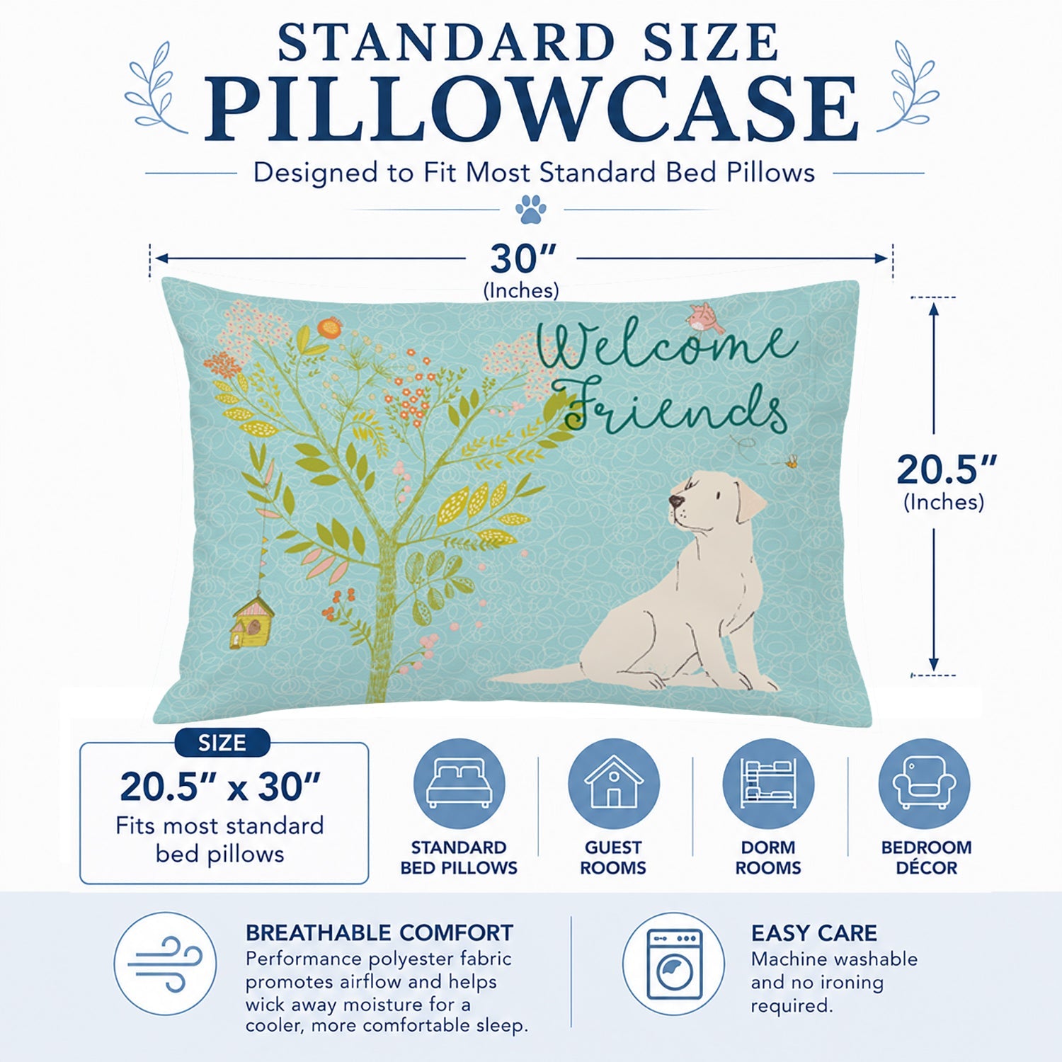 Welcome Friends Yellow Labrador Retriever Standard Pillowcase Lightweight Super Soft Easy Care Decorative Artwork Pillowcase, Standard