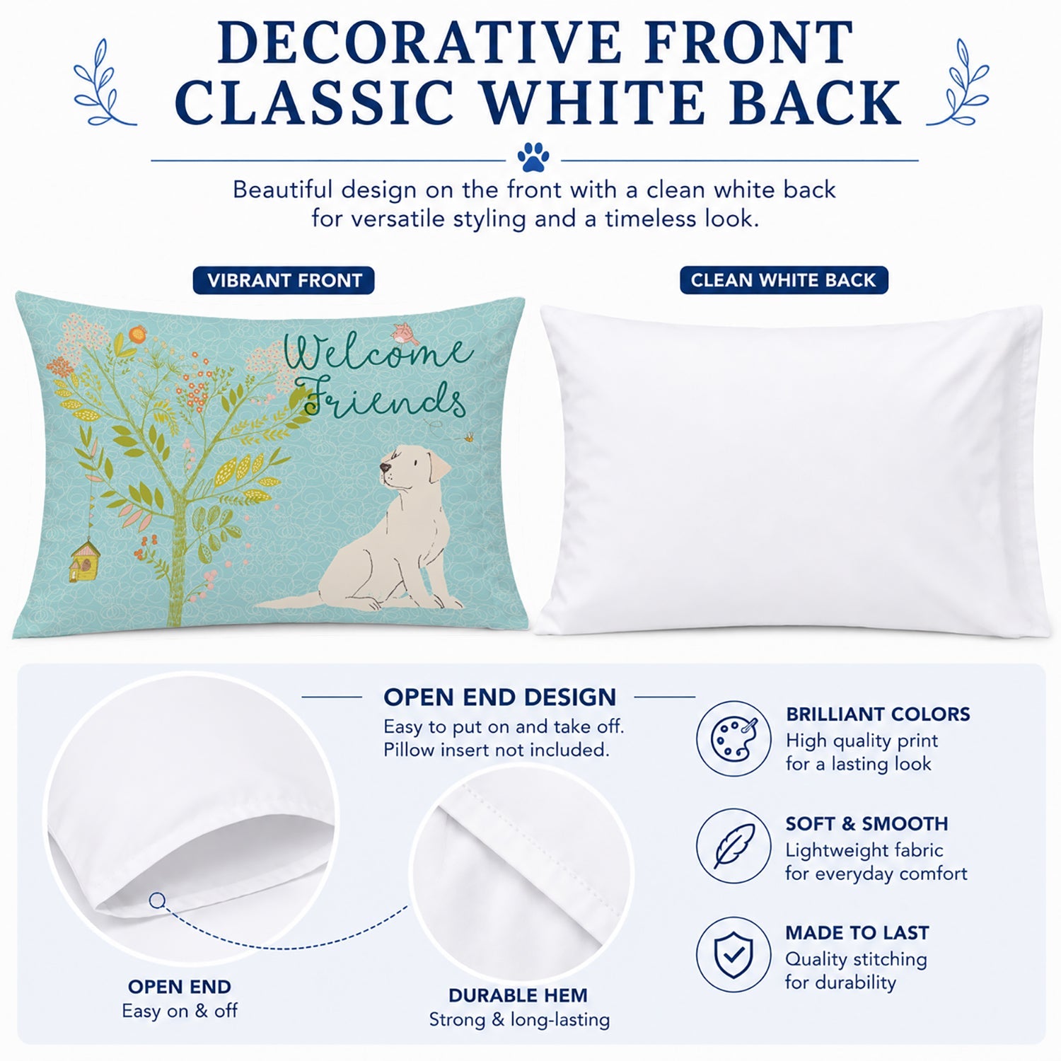 Welcome Friends Yellow Labrador Retriever Standard Pillowcase Lightweight Super Soft Easy Care Decorative Artwork Pillowcase, Standard