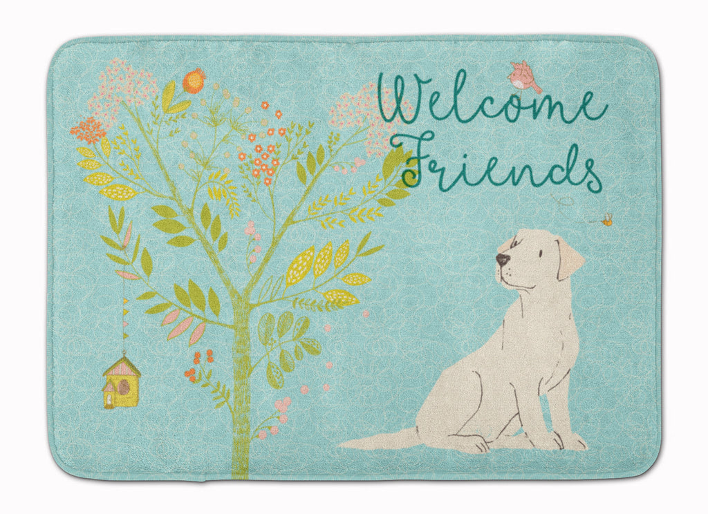 Welcome Friends Yellow Labrador Retriever Memory Foam Kitchen Mat Machine Washable Anti-Fatigue Cushion Comfort Bath or Kitchen Rug