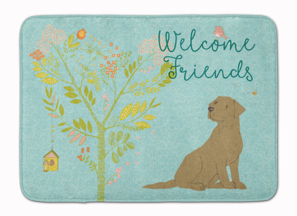 Welcome Friends Chocolate Labrador Retriever Memory Foam Kitchen Mat Machine Washable Anti-Fatigue Cushion Comfort Bath or Kitchen Rug