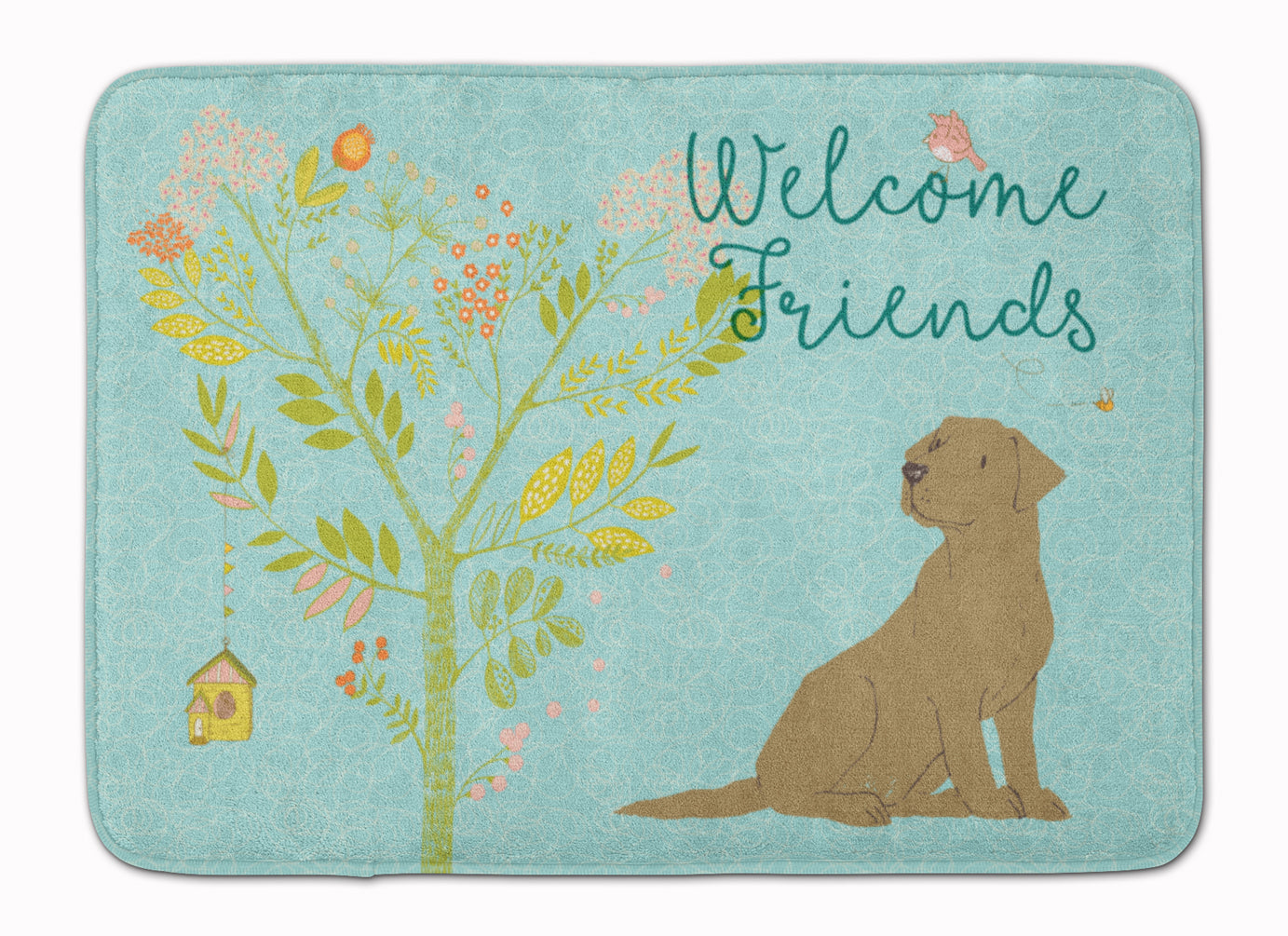 Welcome Friends Chocolate Labrador Retriever Memory Foam Kitchen Mat Machine Washable Anti-Fatigue Cushion Comfort Bath or Kitchen Rug