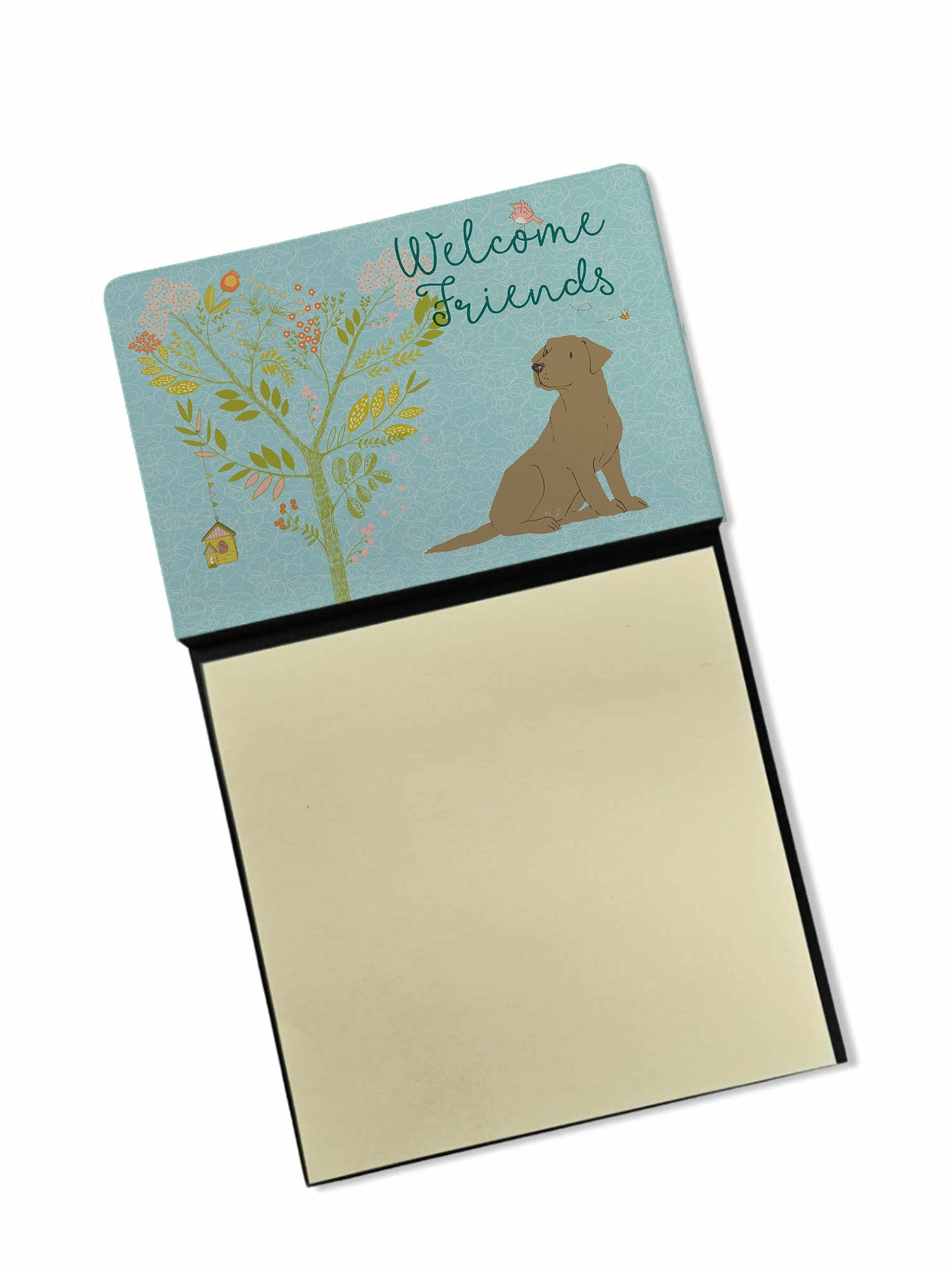 Welcome Friends Chocolate Labrador Retriever Watercolor Sticky Note Holder Refillable Dispenser Desk Accessory 3x3 Pad Gift