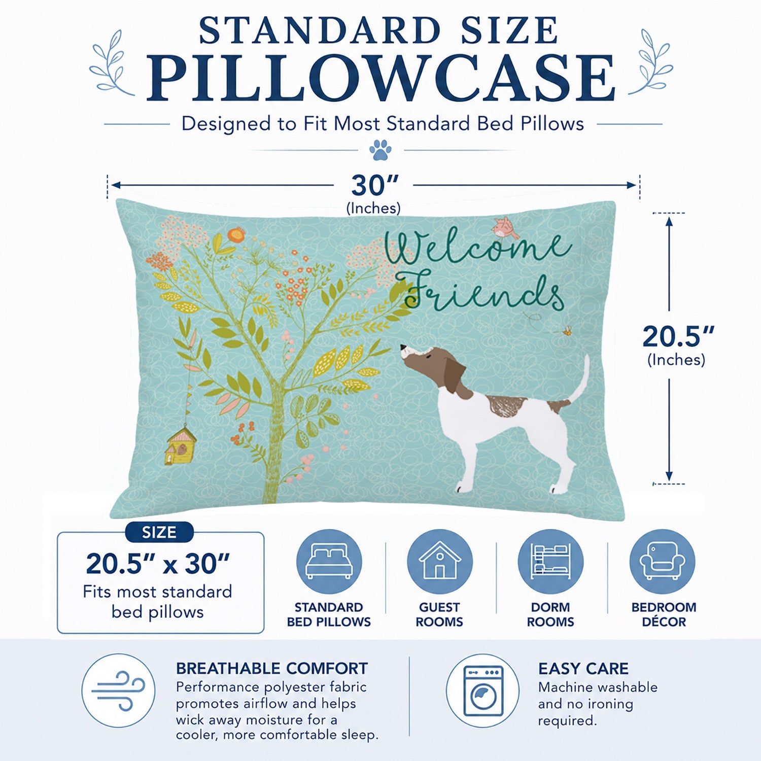 Welcome Friends Pointer Standard Pillowcase Lightweight Super Soft Easy Care Decorative Artwork Pillowcase, Standard