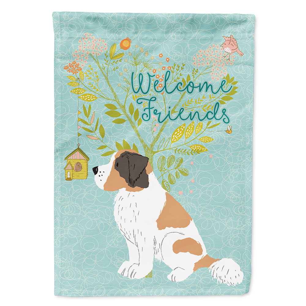Welcome Friends Saint Bernard House Flag 28x40 Porch Sleeve Pole Decorative Outside Yard Banner Artwork Wall Hanging, Polyester