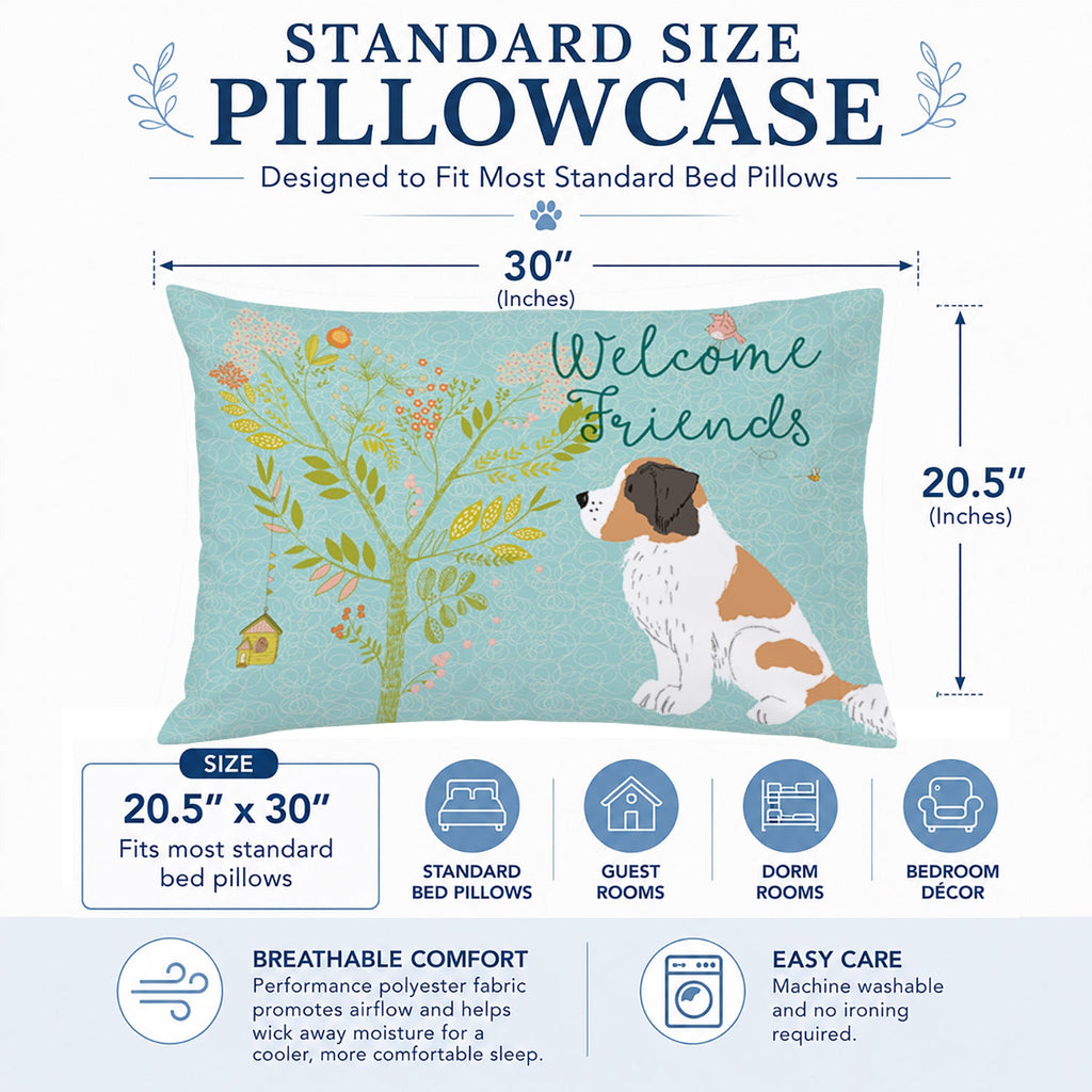 Welcome Friends Saint Bernard Standard Pillowcase Lightweight Super Soft Easy Care Decorative Artwork Pillowcase, Standard