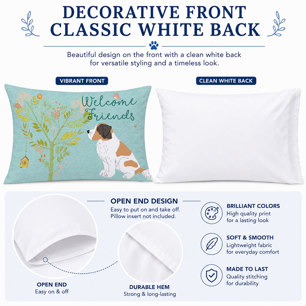 Welcome Friends Saint Bernard Standard Pillowcase Lightweight Super Soft Easy Care Decorative Artwork Pillowcase, Standard