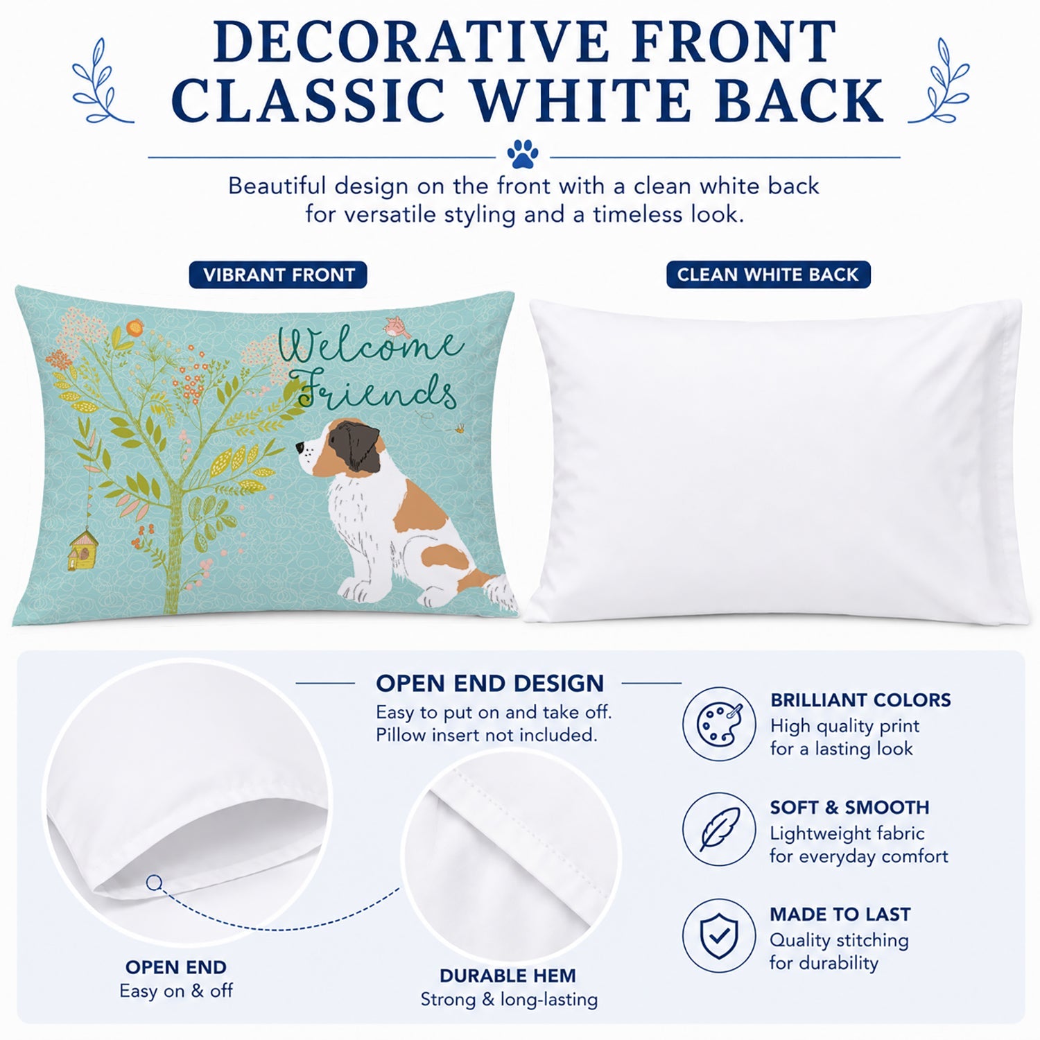 Welcome Friends Saint Bernard Standard Pillowcase Lightweight Super Soft Easy Care Decorative Artwork Pillowcase, Standard