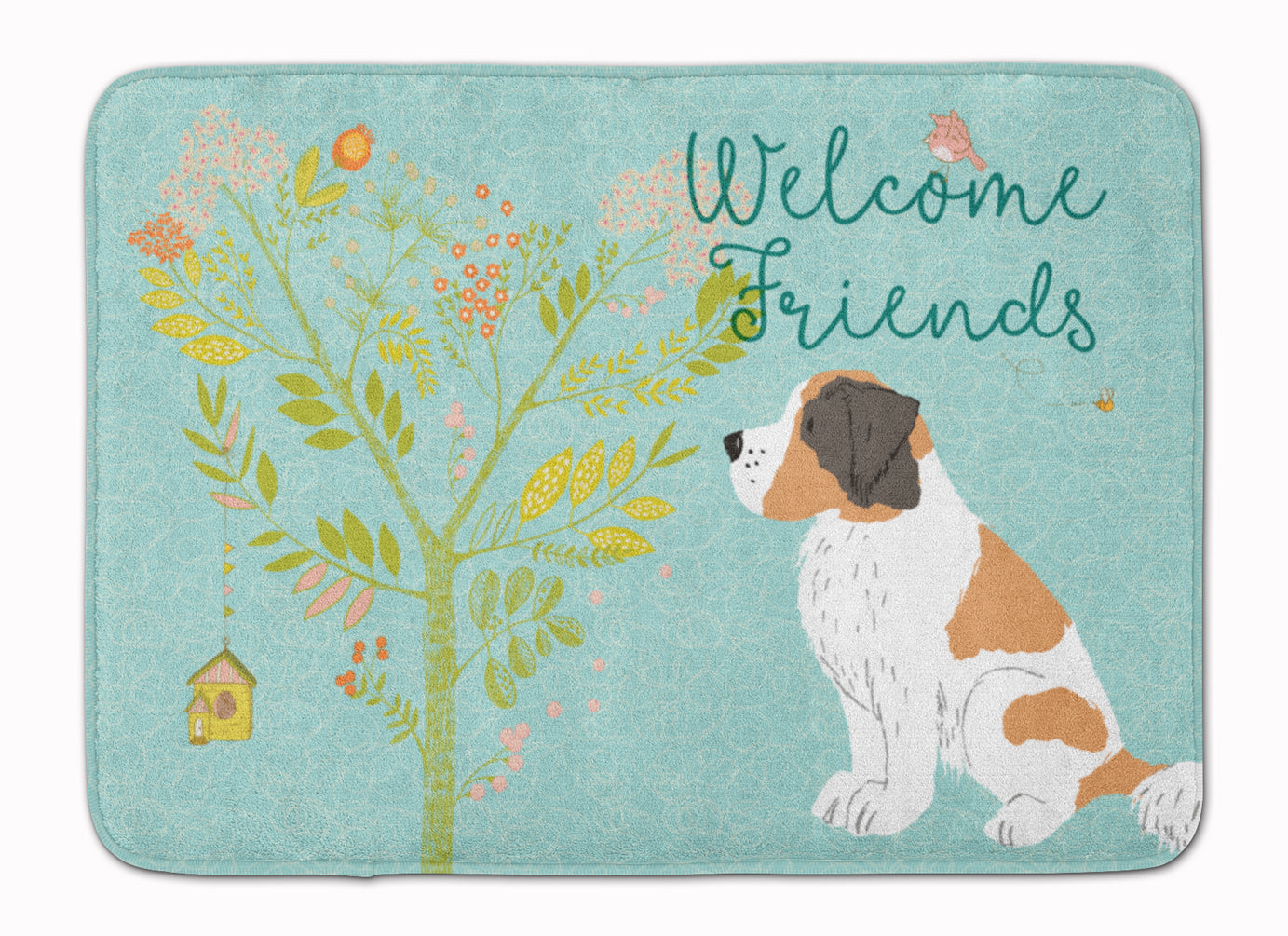 Welcome Friends Saint Bernard Memory Foam Kitchen Mat Machine Washable Anti-Fatigue Cushion Comfort Bath or Kitchen Rug