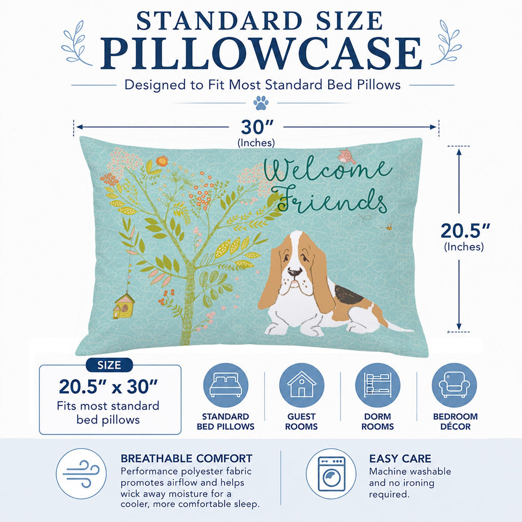 Welcome Friends Basset Hound Standard Pillowcase Lightweight Super Soft Easy Care Decorative Artwork Pillowcase, Standard
