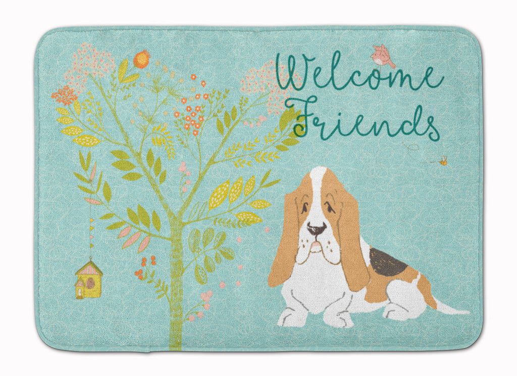 Welcome Friends Basset Hound Memory Foam Kitchen Mat Machine Washable Anti-Fatigue Cushion Comfort Bath or Kitchen Rug