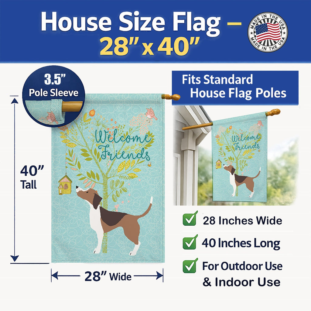 Welcome Friends Beagle House Flag 28x40 Porch Sleeve Pole Decorative Outside Yard Banner Artwork Wall Hanging, Polyester