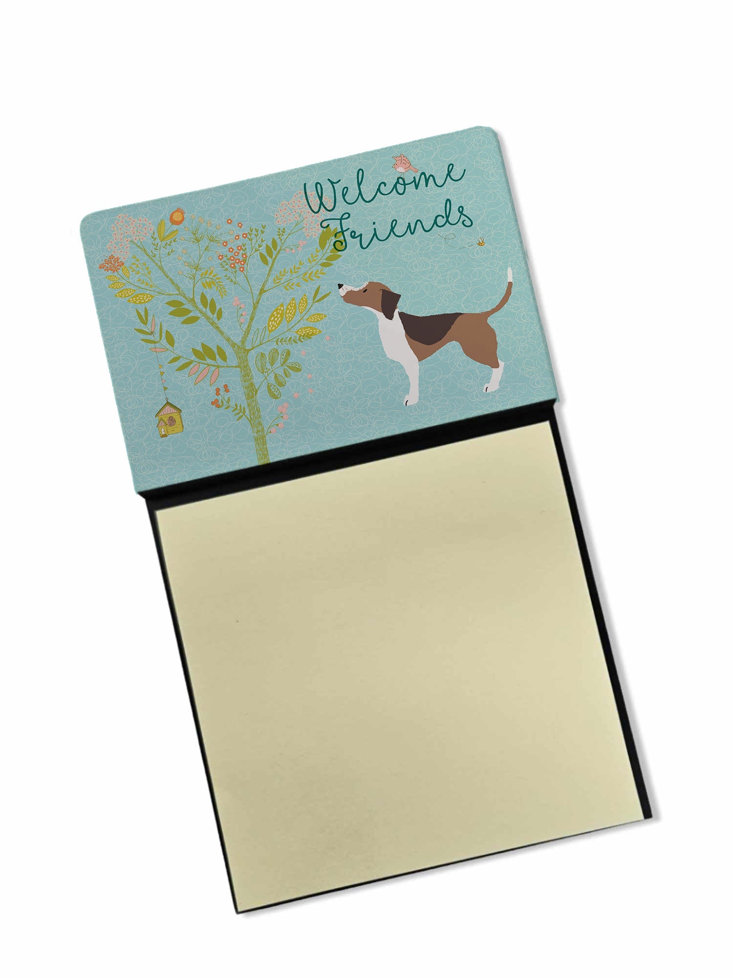 Welcome Friends Beagle Watercolor Sticky Note Holder Refillable Dispenser Desk Accessory 3x3 Pad Gift