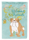 Welcome Friends English Bulldog House Flag 28x40 Porch Sleeve Pole Decorative Outside Yard Banner Artwork Wall Hanging, Polyester