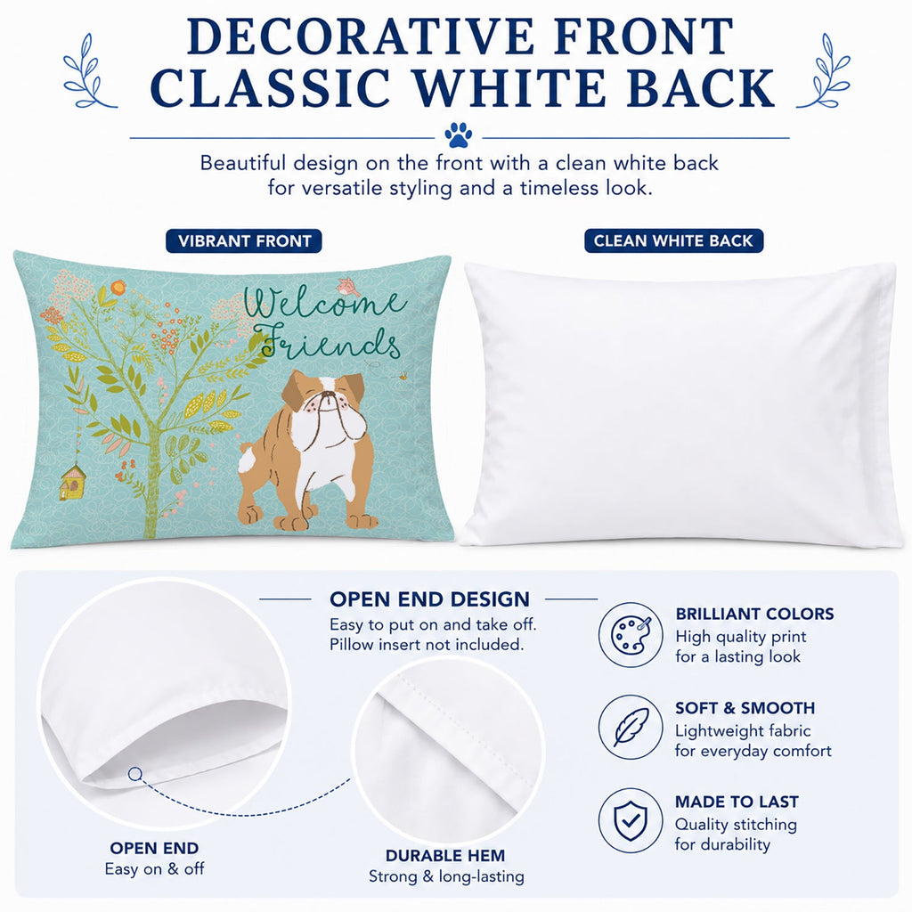 Welcome Friends English Bulldog Standard Pillowcase Lightweight Super Soft Easy Care Decorative Artwork Pillowcase, Standard