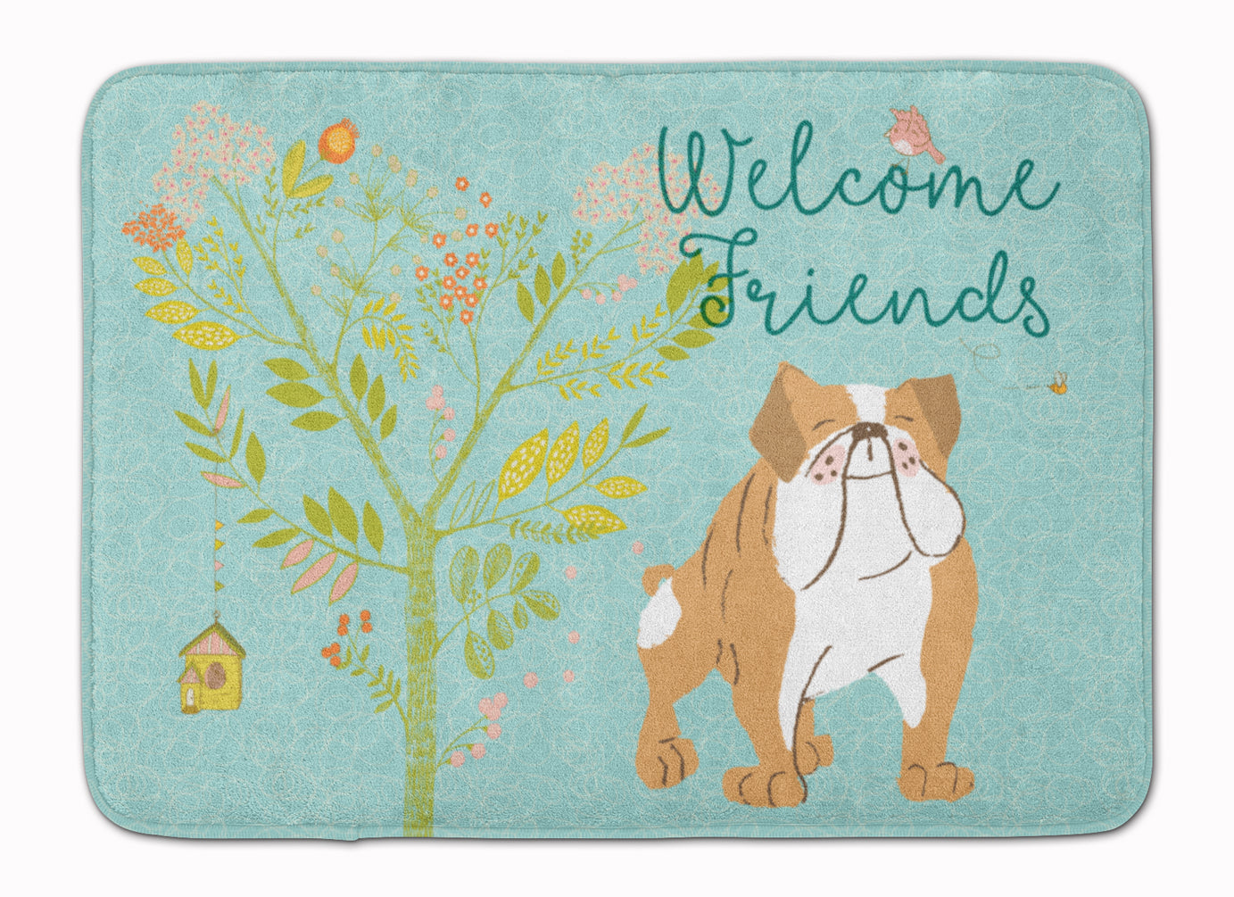Welcome Friends English Bulldog Memory Foam Kitchen Mat Machine Washable Anti-Fatigue Cushion Comfort Bath or Kitchen Rug