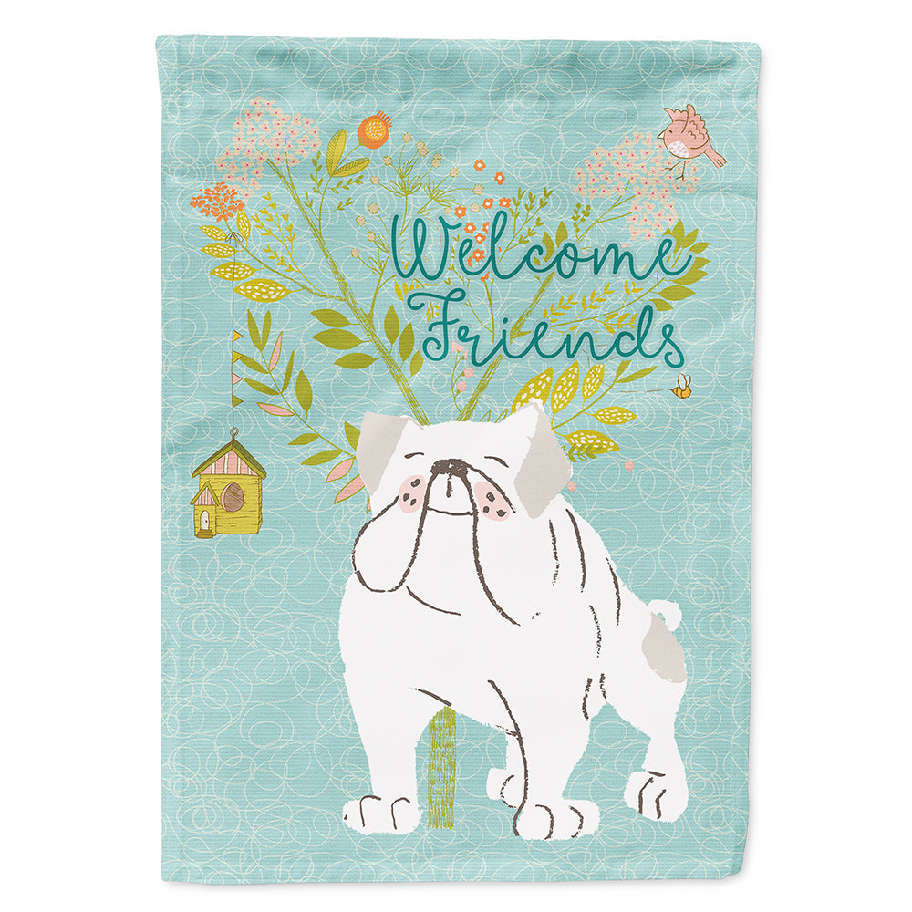 Welcome Friends English Bulldog White House Flag 28x40 Porch Sleeve Pole Decorative Outside Yard Banner Artwork Wall Hanging, Polyester