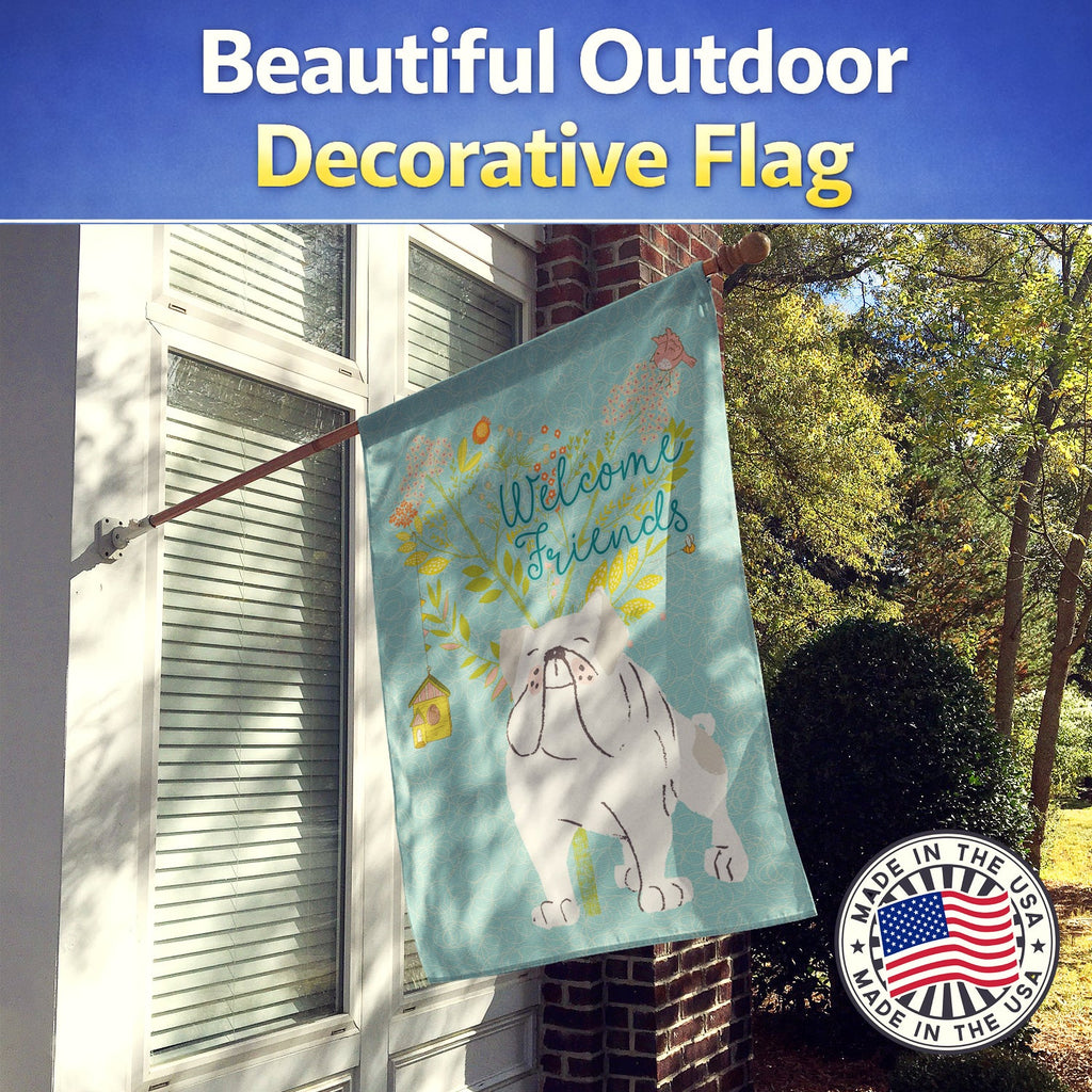 Welcome Friends English Bulldog White House Flag 28x40 Porch Sleeve Pole Decorative Outside Yard Banner Artwork Wall Hanging, Polyester