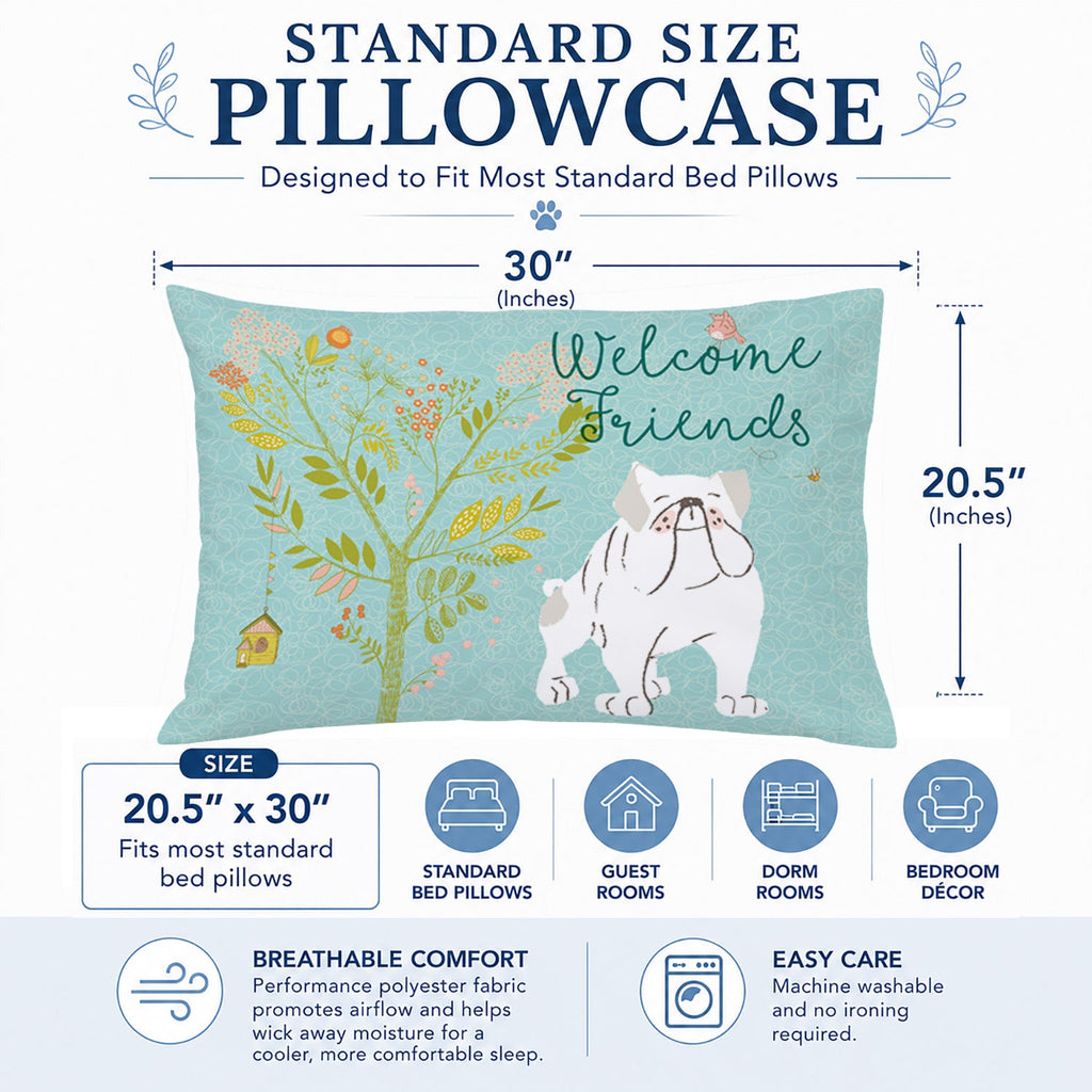 Welcome Friends English Bulldog White Standard Pillowcase Lightweight Super Soft Easy Care Decorative Artwork Pillowcase, Standard