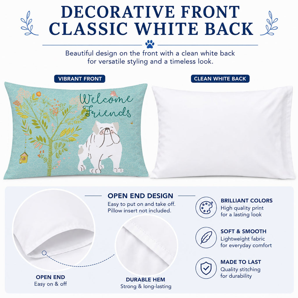 Welcome Friends English Bulldog White Standard Pillowcase Lightweight Super Soft Easy Care Decorative Artwork Pillowcase, Standard