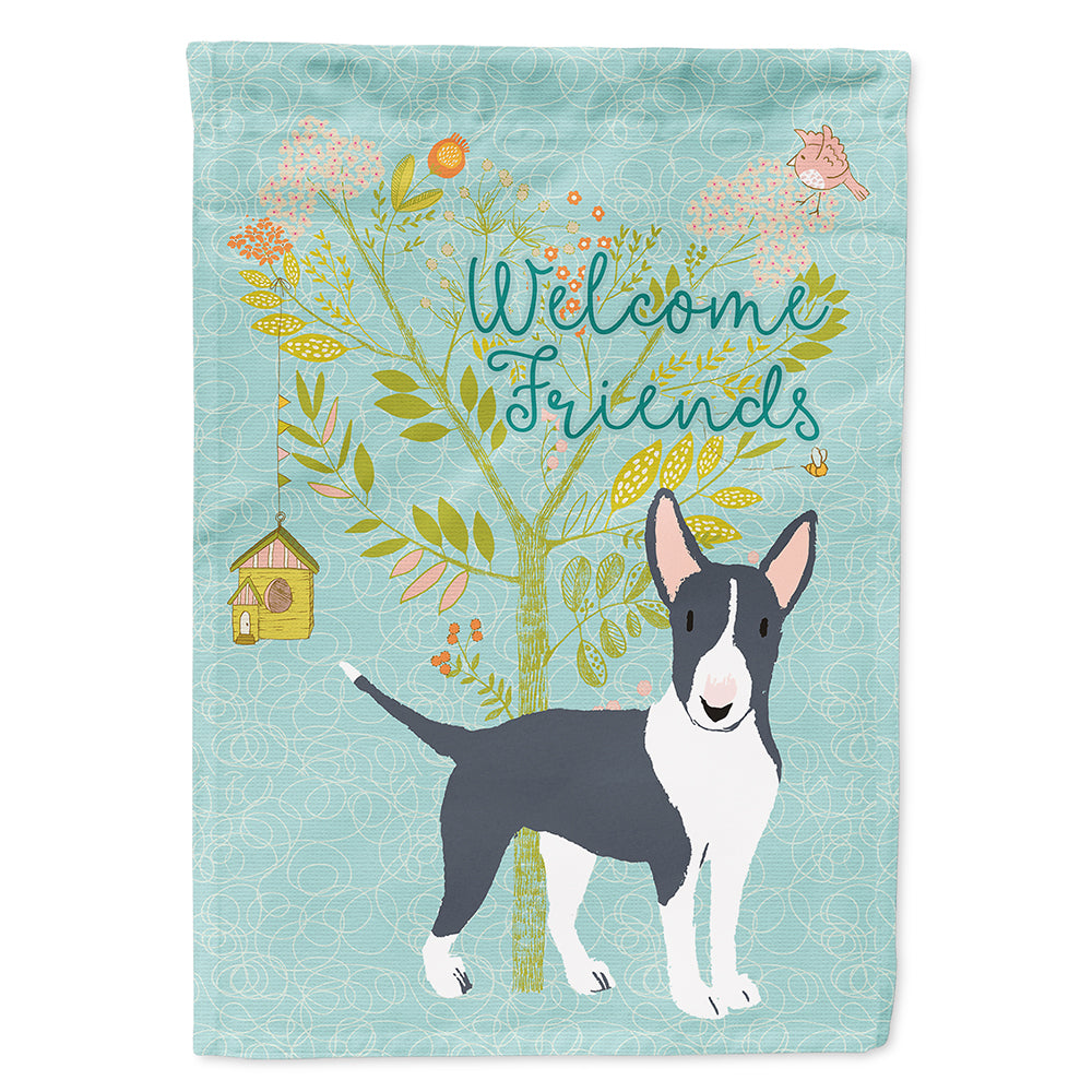 Welcome Friends Black Bull Terrier House Flag 28x40 Porch Sleeve Pole Decorative Outside Yard Banner Artwork Wall Hanging, Polyester