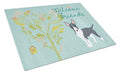 Welcome Friends Black Bull Terrier Cutting Board Tempered Glass Kitchen Cutting Surface, Heat Resistant Chopping, Non-Slip Feet, Food Prep & Serving
