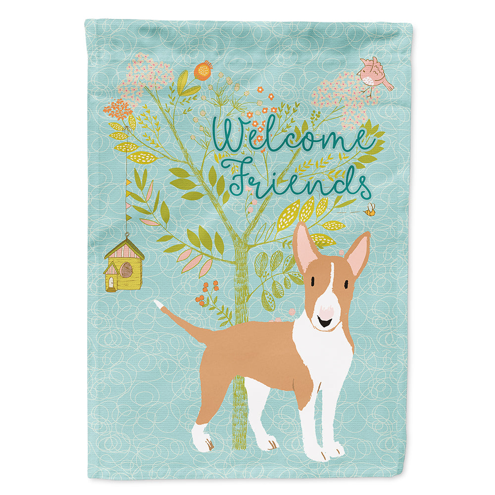 Welcome Friends Brown Bull Terrier House Flag 28x40 Porch Sleeve Pole Decorative Outside Yard Banner Artwork Wall Hanging, Polyester
